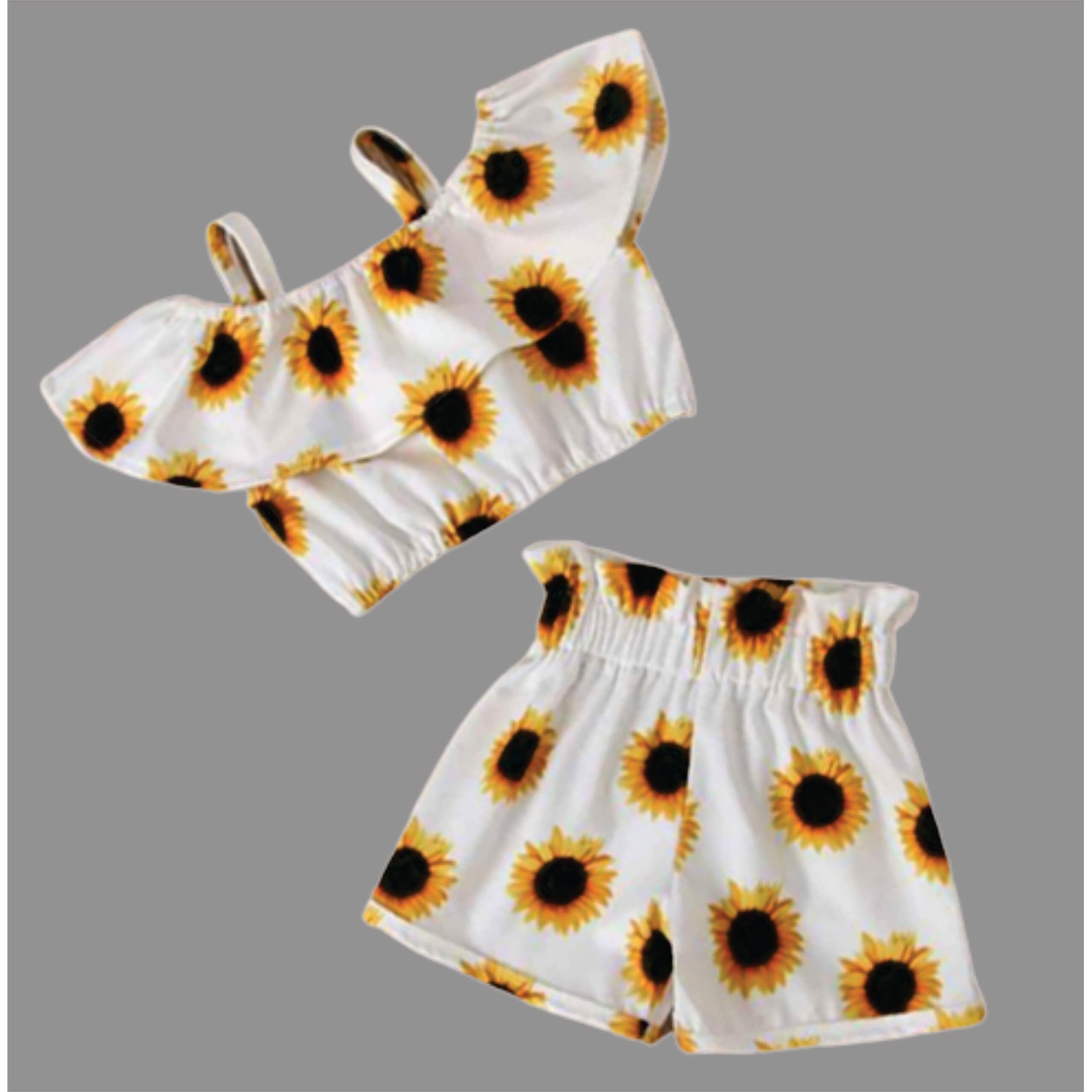 Pujia Mills Baby Girl Sunflower Printed Rayon Skirt And Crop Top For Kids (Bgd 77-1-2) White