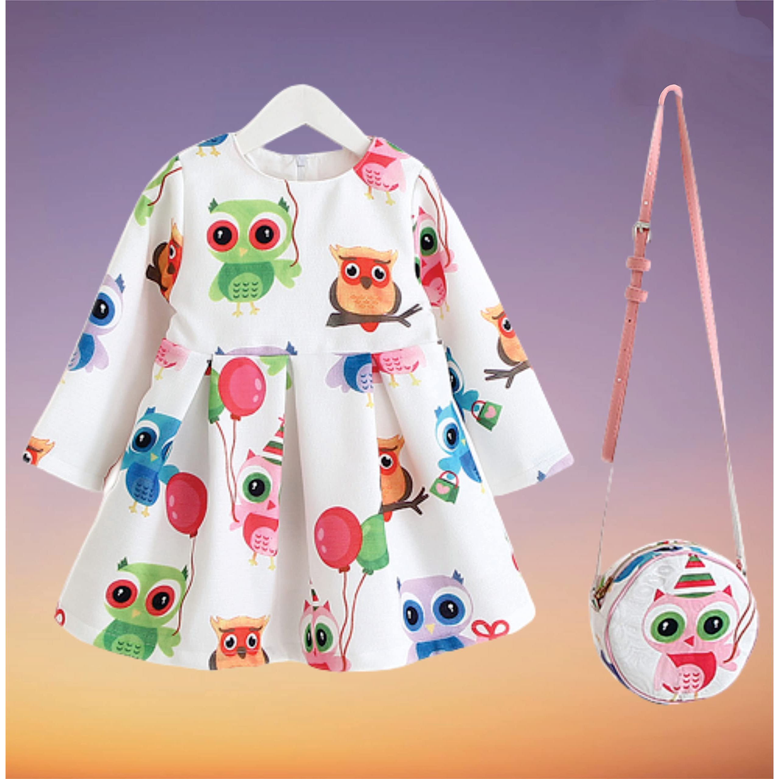 Pujia Mills Baby Girl Printed Frock Dress With Purse For Kids (Bgd 93-3-4) Sky Blue