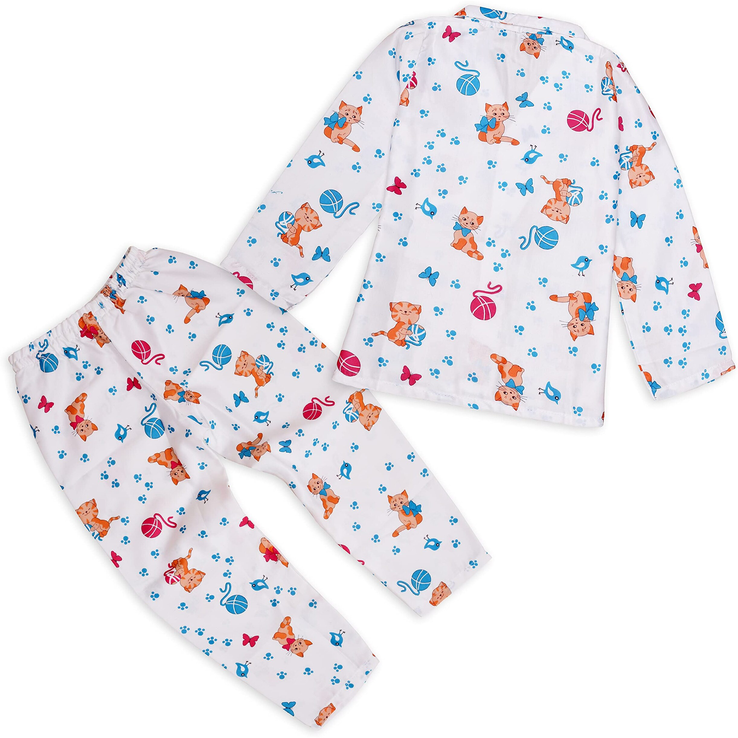 Pujia Mills Baby Girls & Boys Pure Reyon Cartoon Printed Hosiery Sleepwear Night Suit (Df 94-5-6) White