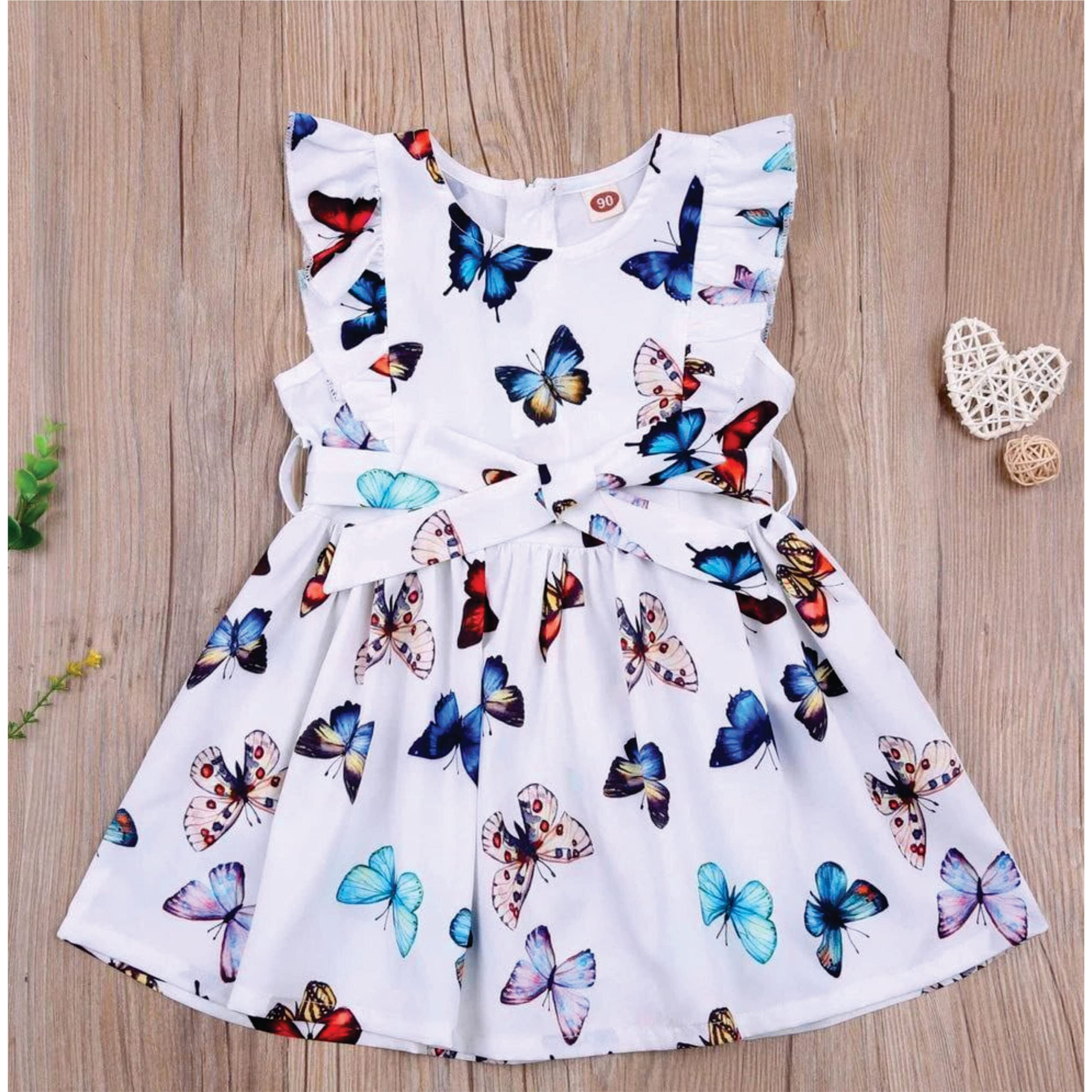 Pujia Mills Baby Butterfly Print Dresses Fly Sleeve Dress Outfits (Bgd 25-1-2) White