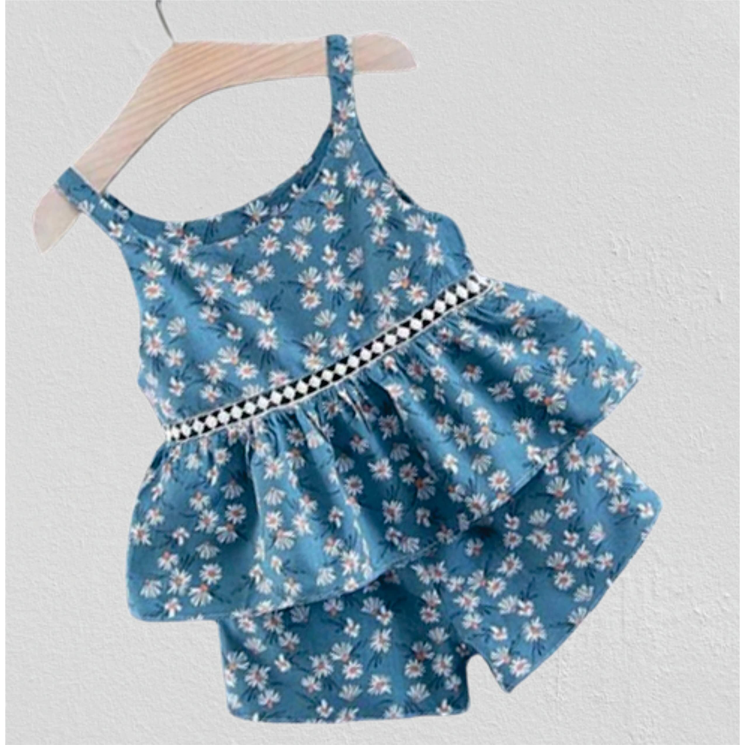 Pujia Mills Baby Girl Sleeveless Floral Printed Top And Short Set For Kids (Bgd 74-5-6) Sky Blue