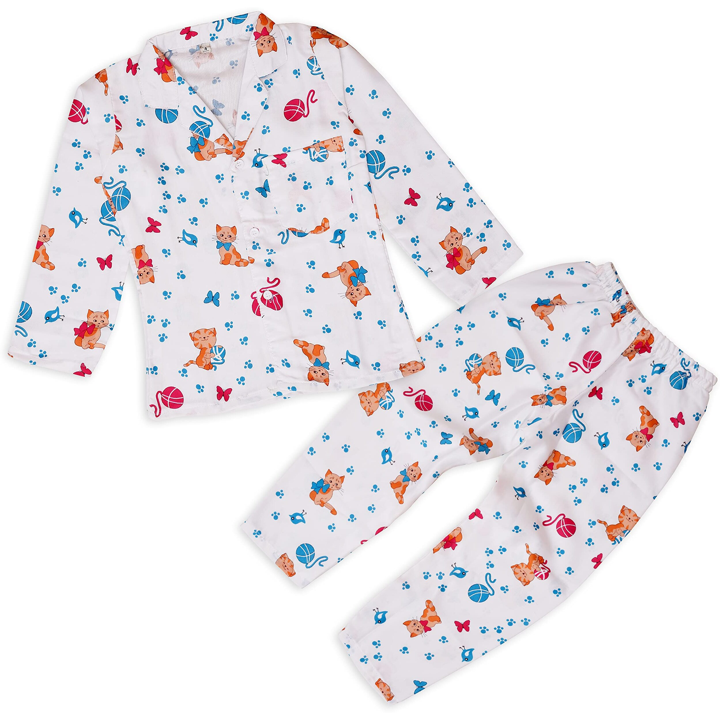 Pujia Mills Baby Girls & Boys Pure Reyon Cartoon Printed Hosiery Sleepwear Night Suit (Df 94-1-2) White