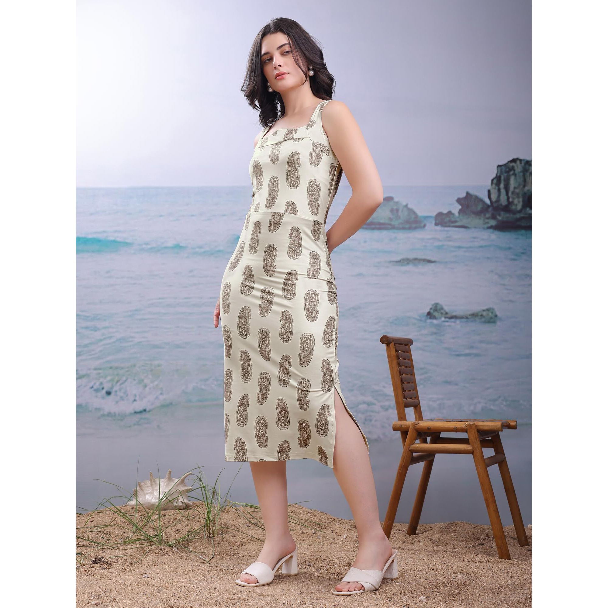 Purvaja Womens Bodycon Knee Length Dress (Wini-193-Off-White_Large)