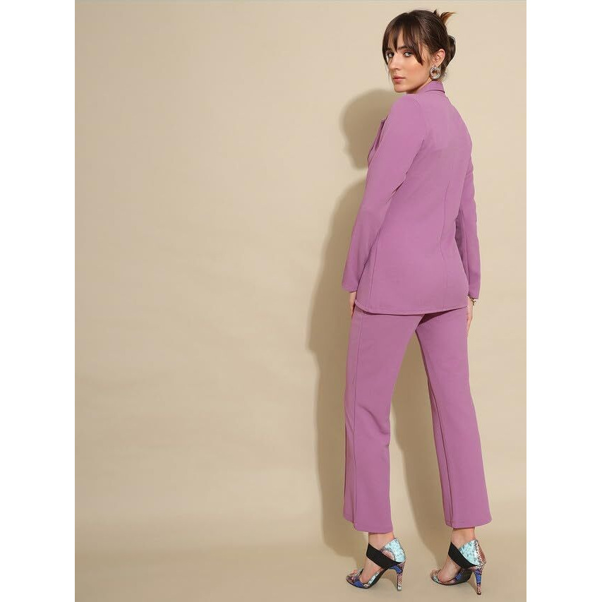 Selvia Co-Ord Set For Women|Collared Neck Co-Ord Set For Women| Blazer And Trouser|Solid Co-Ord Set|Coat And Pant|2 Piece|Formal Co-Ord Set For Women| Lycra Co-Ord Set (634Ctk11257N-Xl_Lavender)