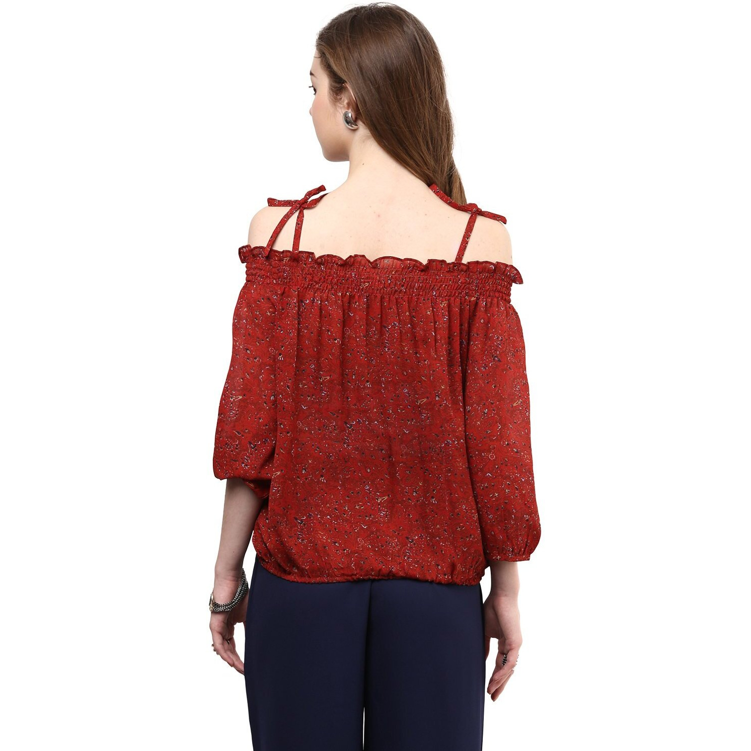 Rare Rust Red Printed Off-Shoulder Blouson Top (Ep1001A-Xl)