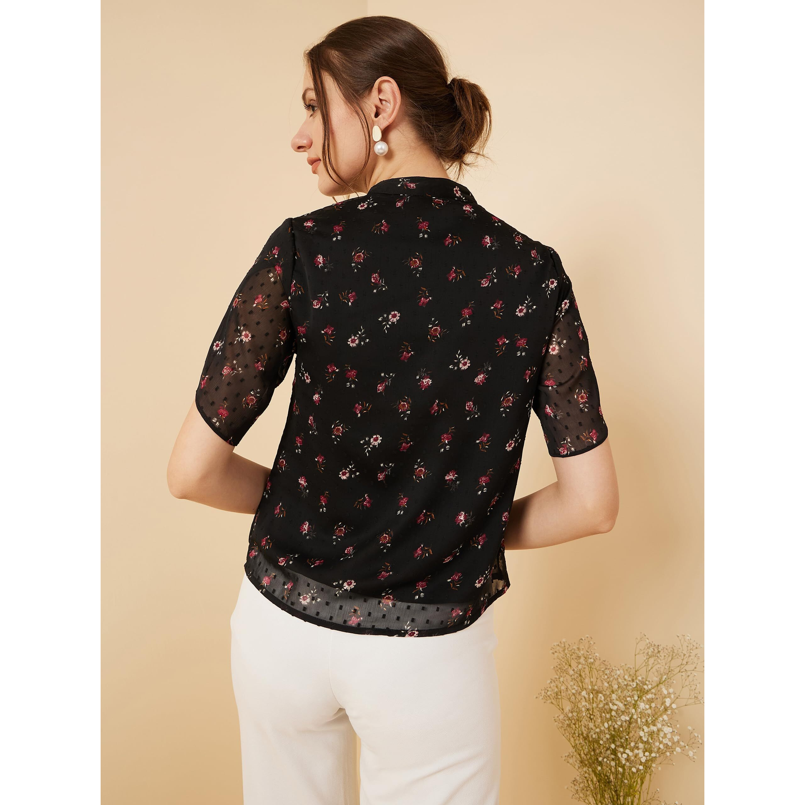 Rare Polyester Women's Floral Regular Fit Blouse Shirt (Ep7554A_Black L)
