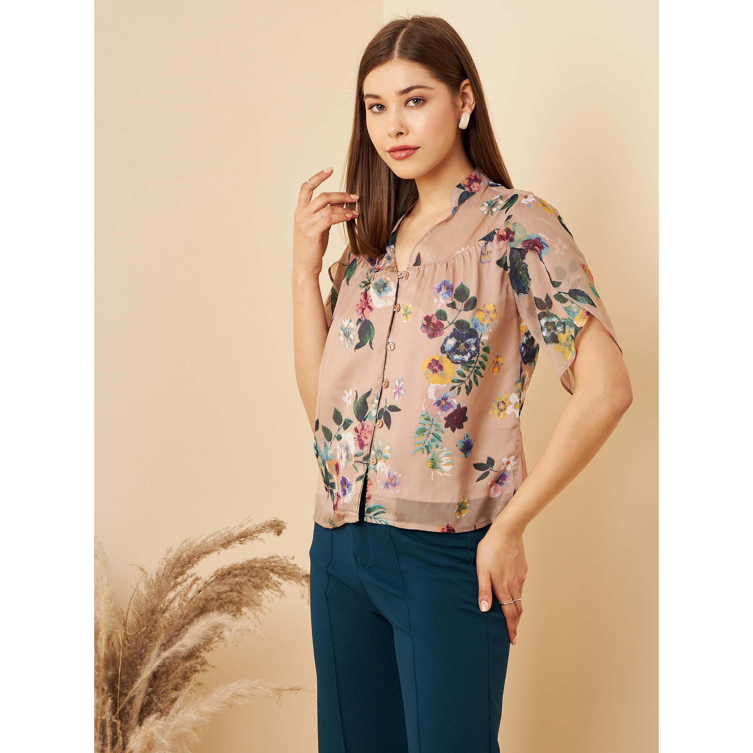 Rare Polyester Women's Floral Regular Fit Blouse (Ep7554_Multi M)