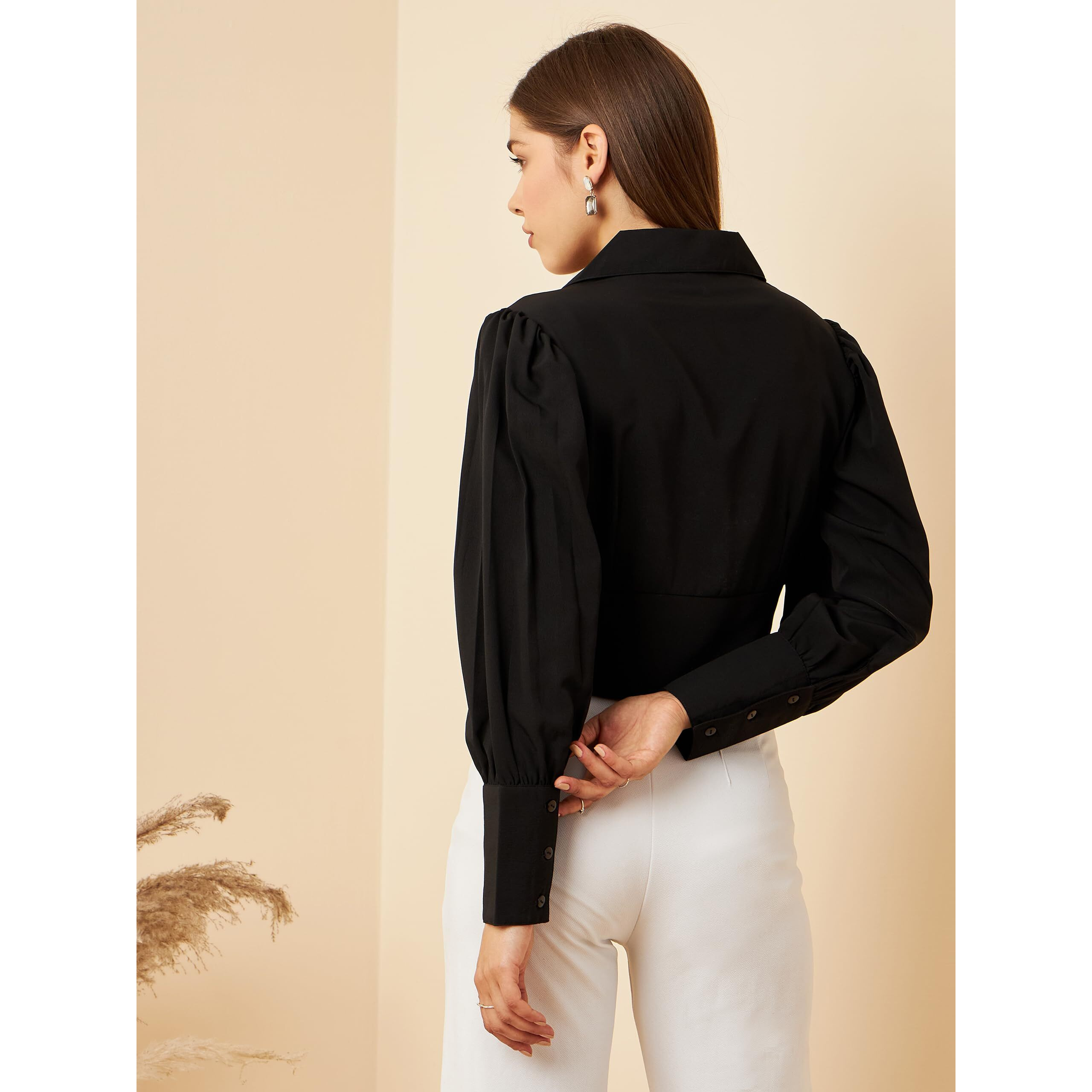 Rare Polyester Women's Solid Regular Fit Blouse (Ep7103A_Black L)