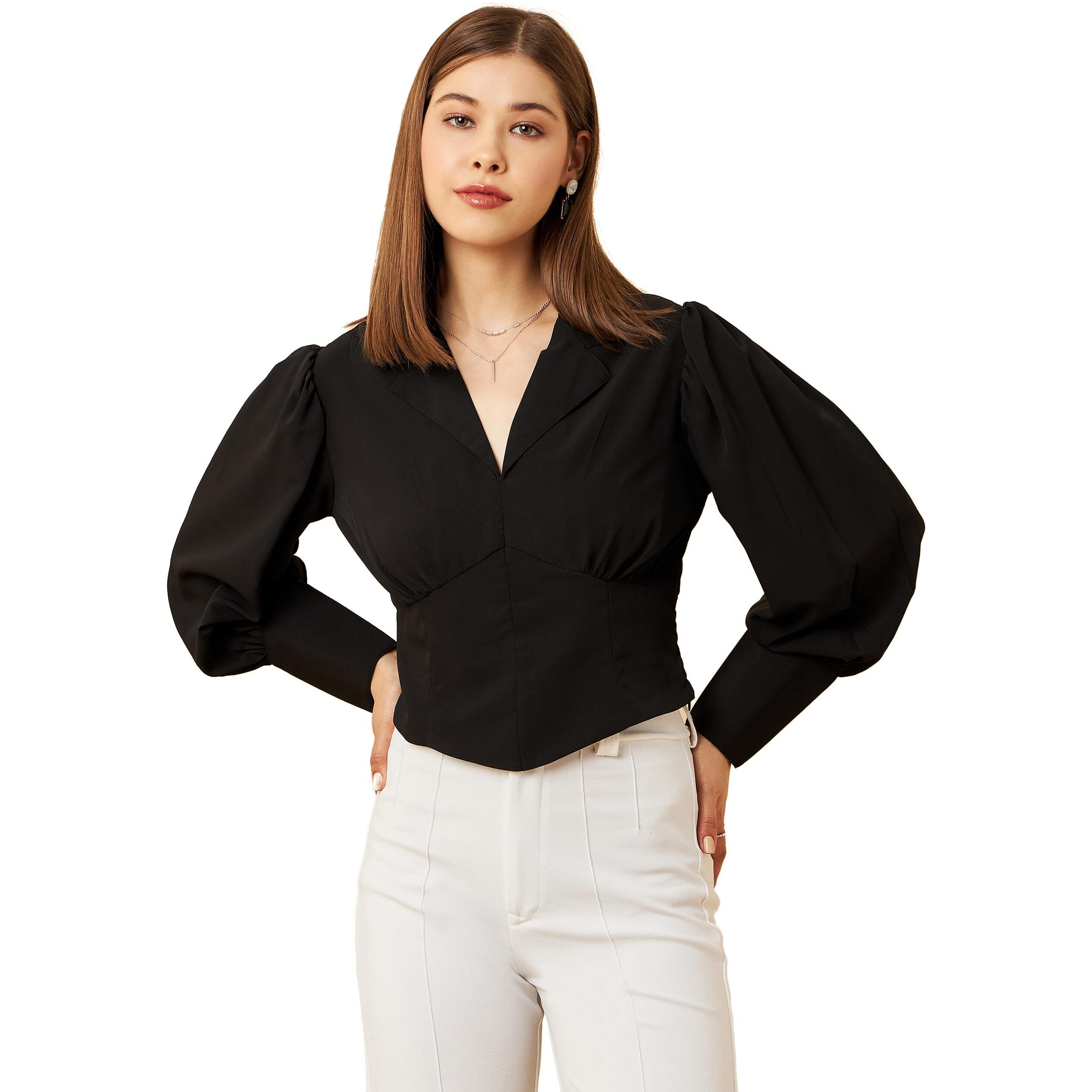 Rare Polyester Women's Solid Regular Fit Blouse (Ep7103A_Black Xl)