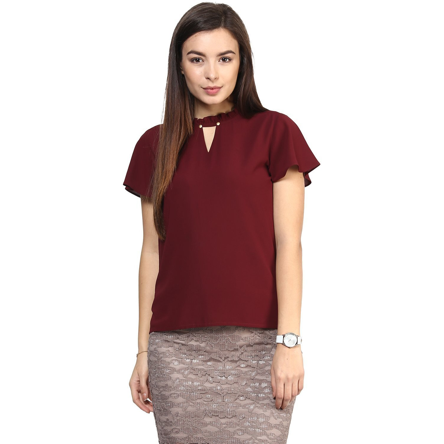 Rare Women Burgundy Georgette Top (Ep1227A-Xl)