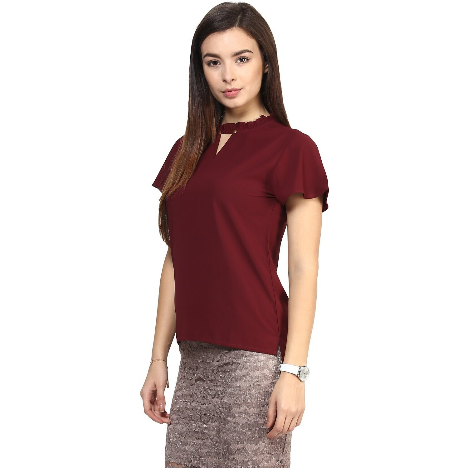 Rare Women Burgundy Georgette Top (Ep1227A-L)
