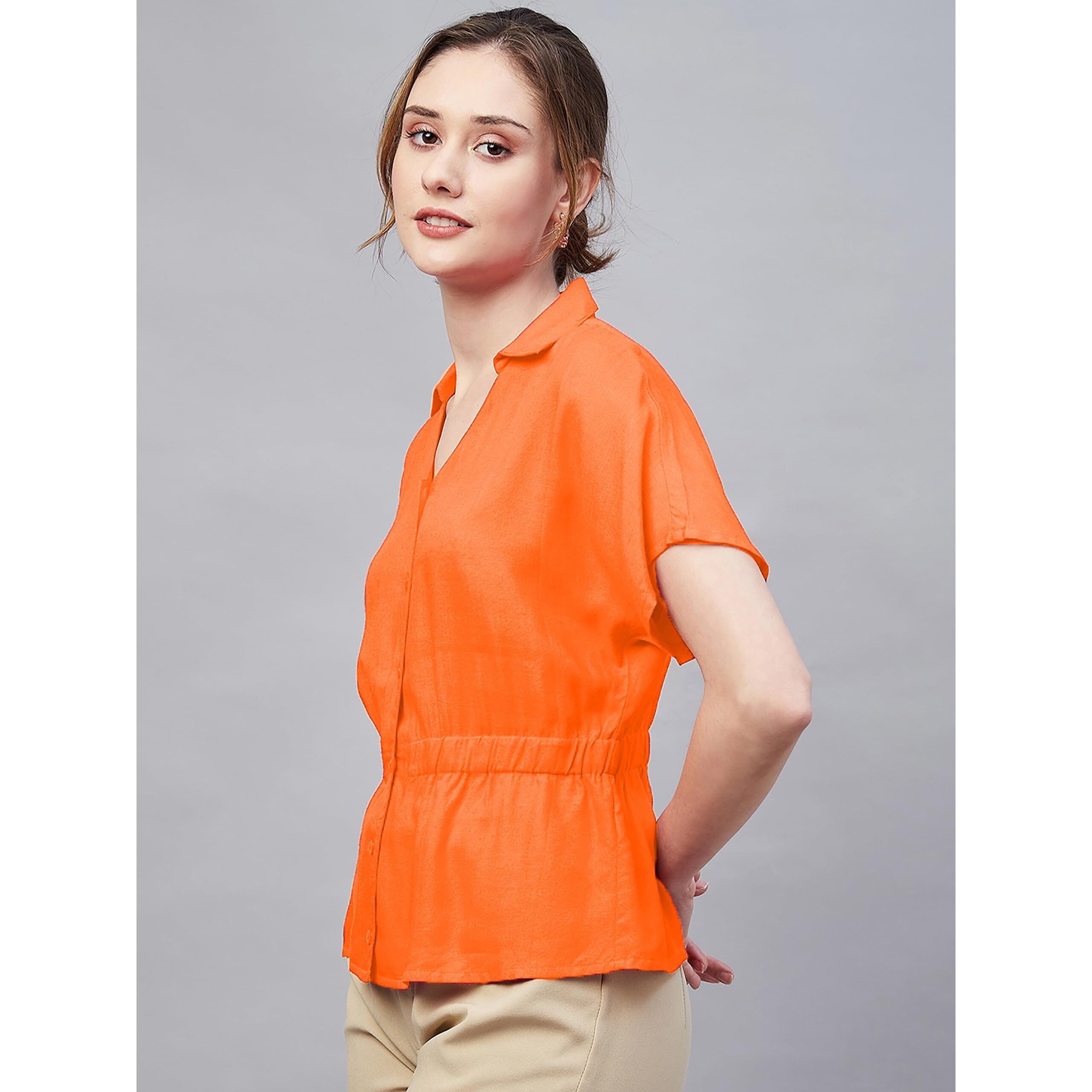 Rare Women's Solid Regular Fit Blouse (Ep7547D_Orange S)