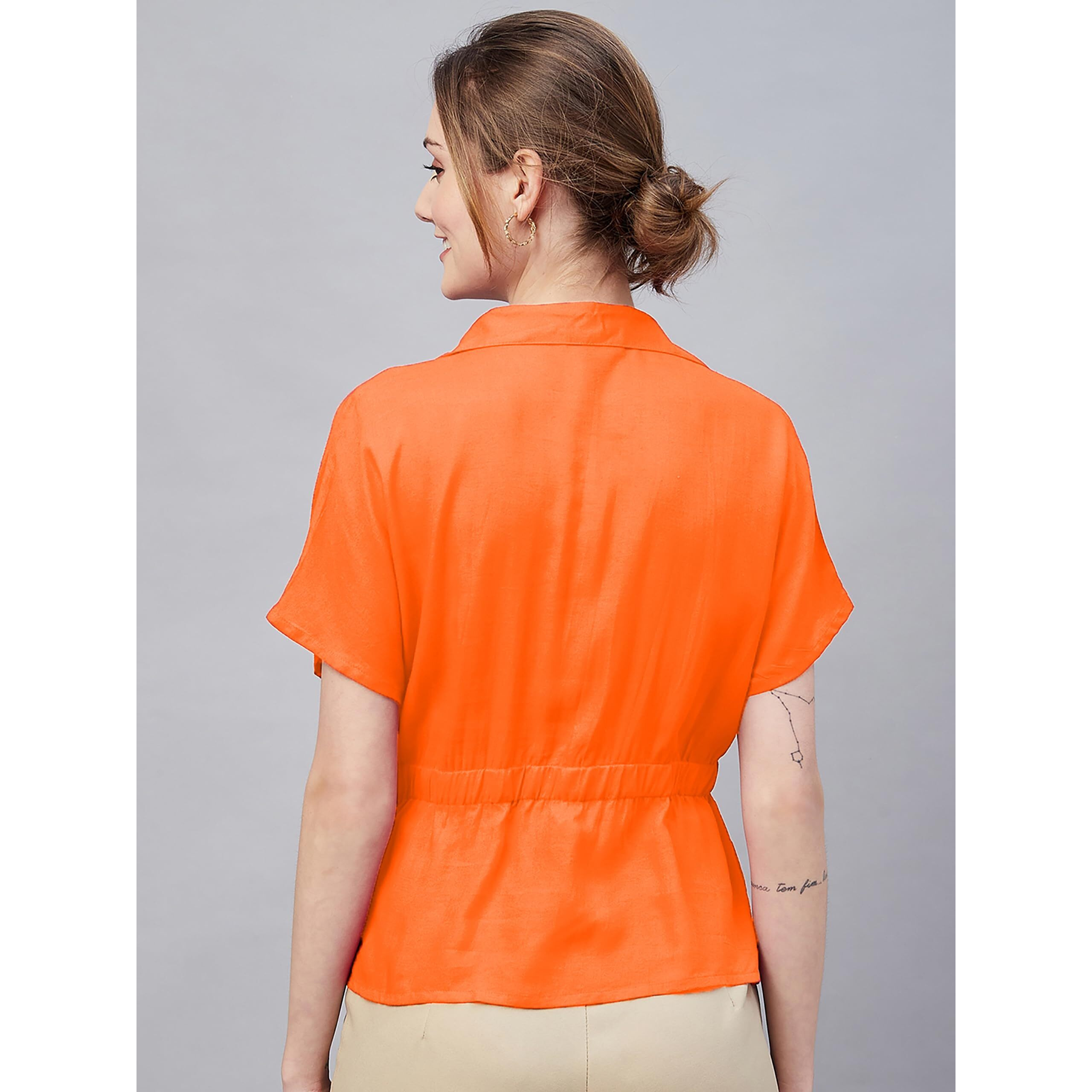 Rare Women's Solid Regular Fit Blouse (Ep7547D_Orange S)