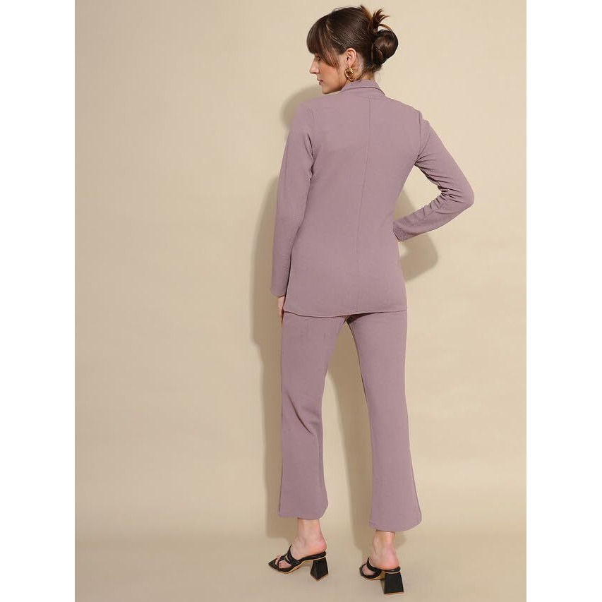 Selvia Co-Ord Set For Women|Collared Neck Co-Ord Set For Women| Blazer And Trouser|Solid Co-Ord Set|Coat And Pant|2 Piece|Formal Co-Ord Set For Women| Lycra Co-Ord Set (634Ctk11255N-Xl_Mauve)