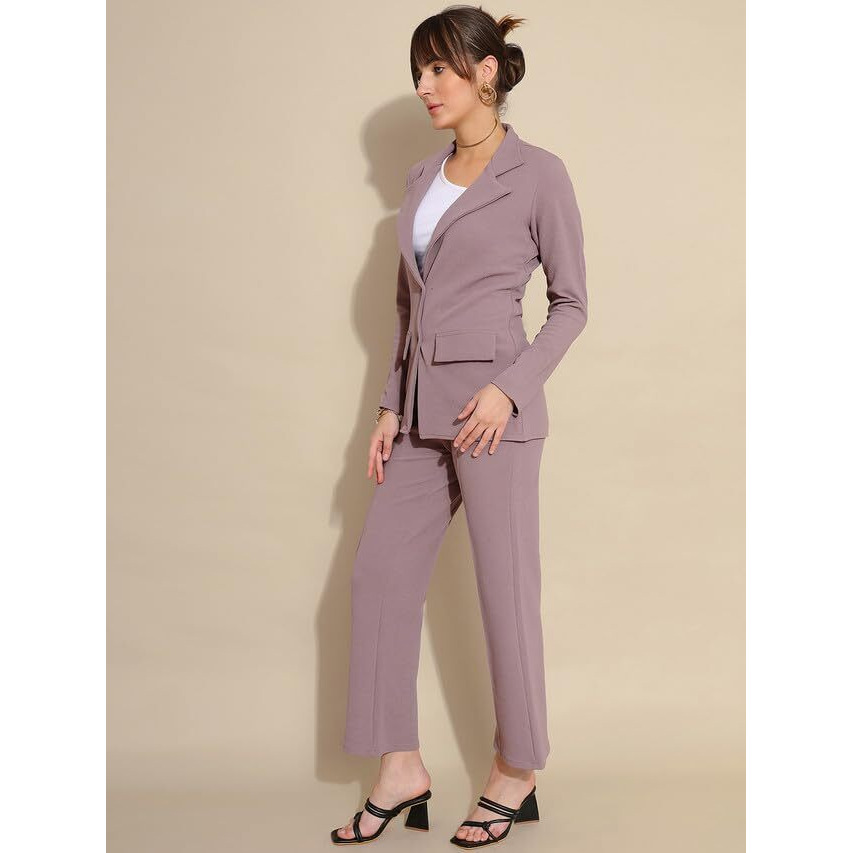 Selvia Co-Ord Set For Women|Collared Neck Co-Ord Set For Women| Blazer And Trouser|Solid Co-Ord Set|Coat And Pant|2 Piece|Formal Co-Ord Set For Women| Lycra Co-Ord Set (634Ctk11255N-Xl_Mauve)