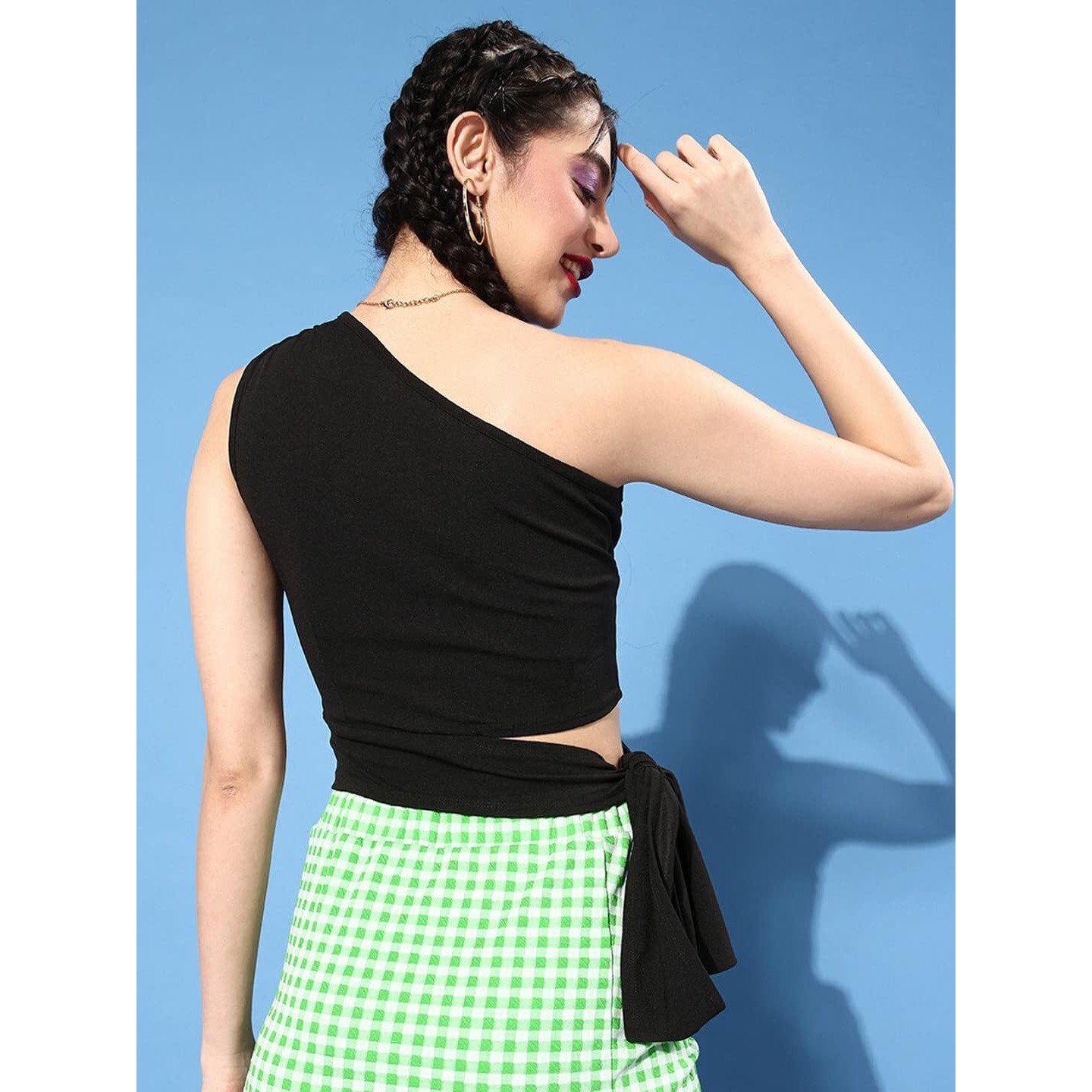 Rare Women Casual Black Colour One Shoulder Solid Fitted Top