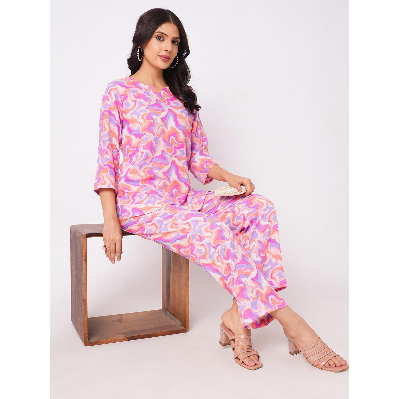 Selvia Co-Ords Set For Women|Rayon Blend Top And Trouser Set|Casual Co-Ords Set For Women|Printed Two Piece Co-Ord Set(681Ctk7825N-M_Pink. Multi)