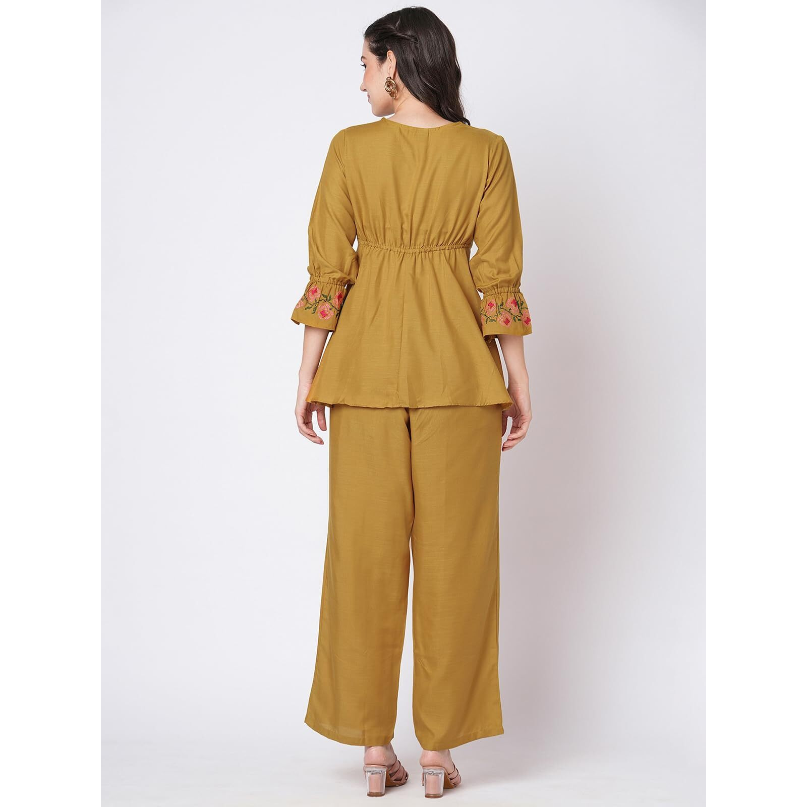 Selvia Co-Ords Set For Women|Cotton Blend Tunic & Trouser Set|Ethnic Co-Ords Set For Women|Embroidery Work Two Piece Co-Ord Set(714Ctk7922N-M_Mustard Yellow)