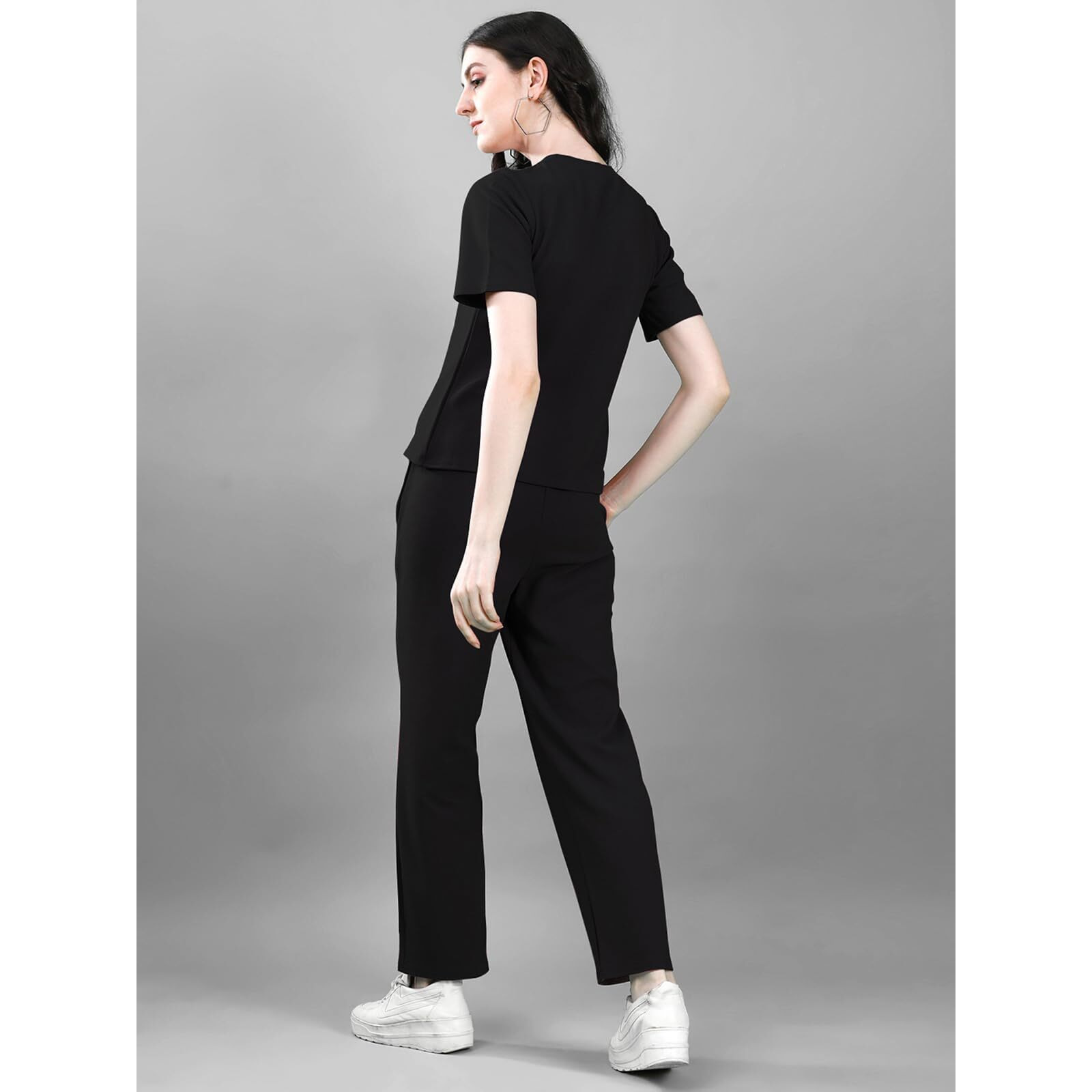 Selvia Women's Co-Ords Set|Lycra Top And Trouser Set|Casual Co-Ords Set For Women|Two Piece Co-Ord Set|Top & Pant Set(707Ctk11663N-Xl_Black)