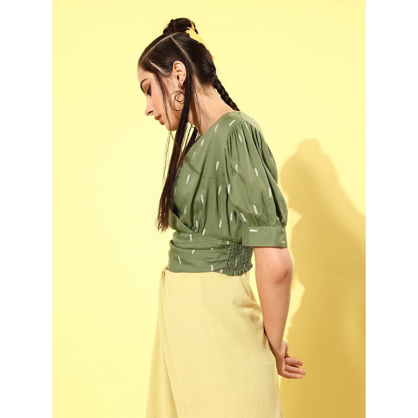 Rare Women Casual Green Colour V-Neck Conversational Wrap Top