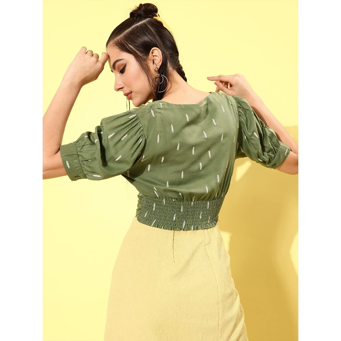 Rare Women Casual Green Colour V-Neck Conversational Wrap Top