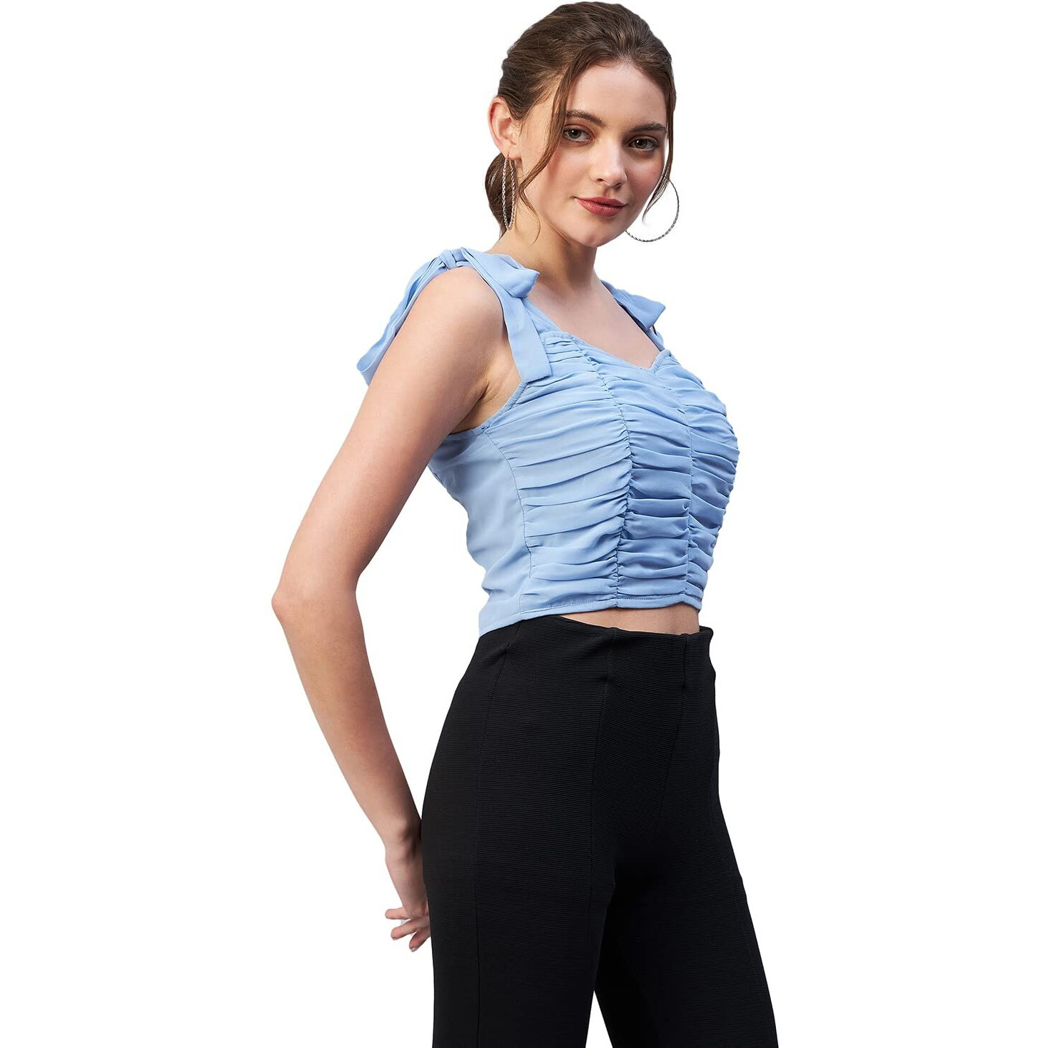 Rare Women Casual Blue Colour Sweetheart Neck Solid Fitted Top