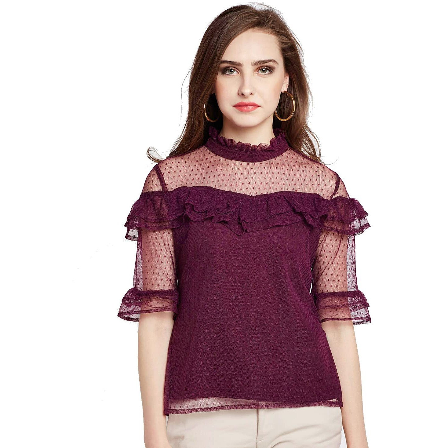 Rare Women Purple Solid Lace Top (Ep2050D-S)
