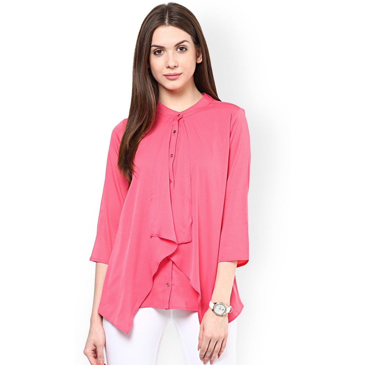 Rare Pink Georgette Layered Top With Cut-Out Detail (Ep1602-M)