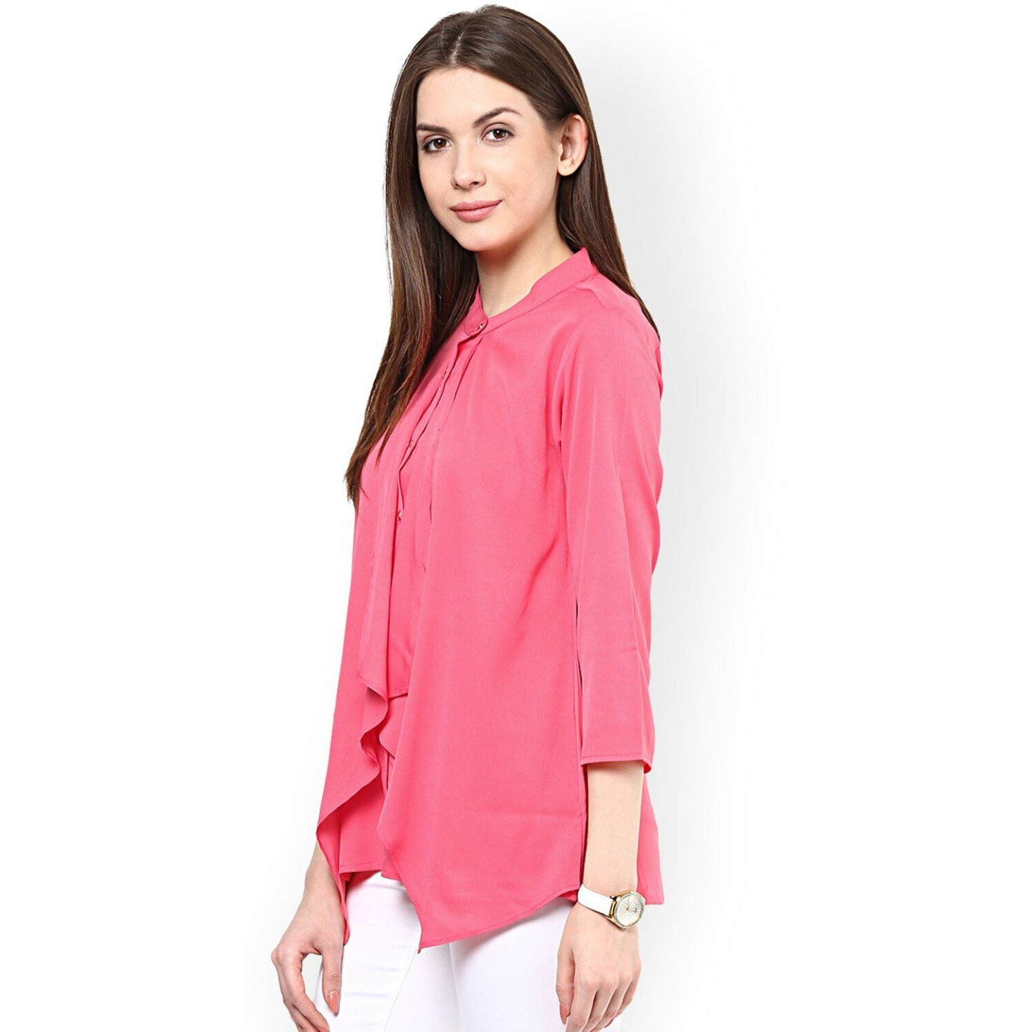 Rare Pink Georgette Layered Top With Cut-Out Detail (Ep1602-M)