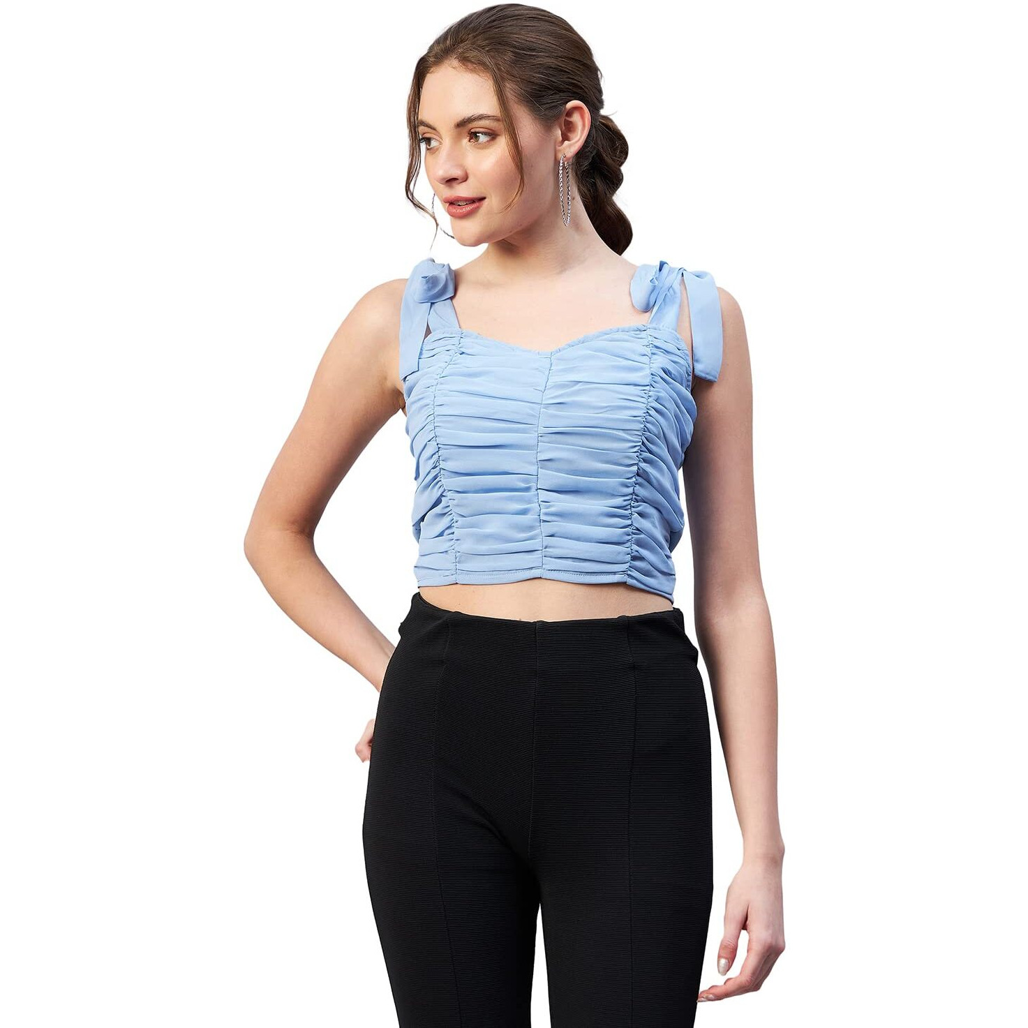 Rare Women Casual Blue Colour Sweetheart Neck Solid Fitted Top