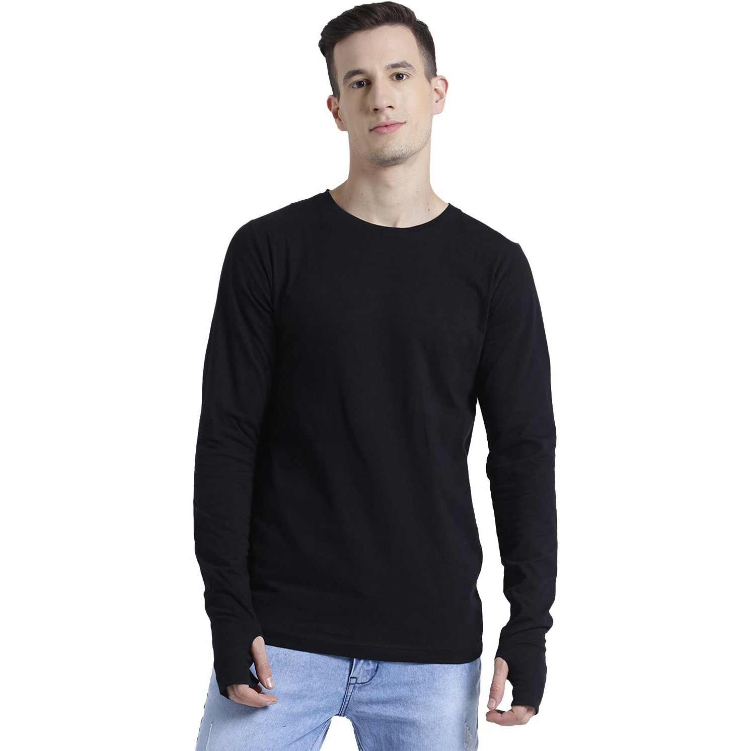 Rigo Black Thumbhole Full Sleeve T-Shirt For Men
