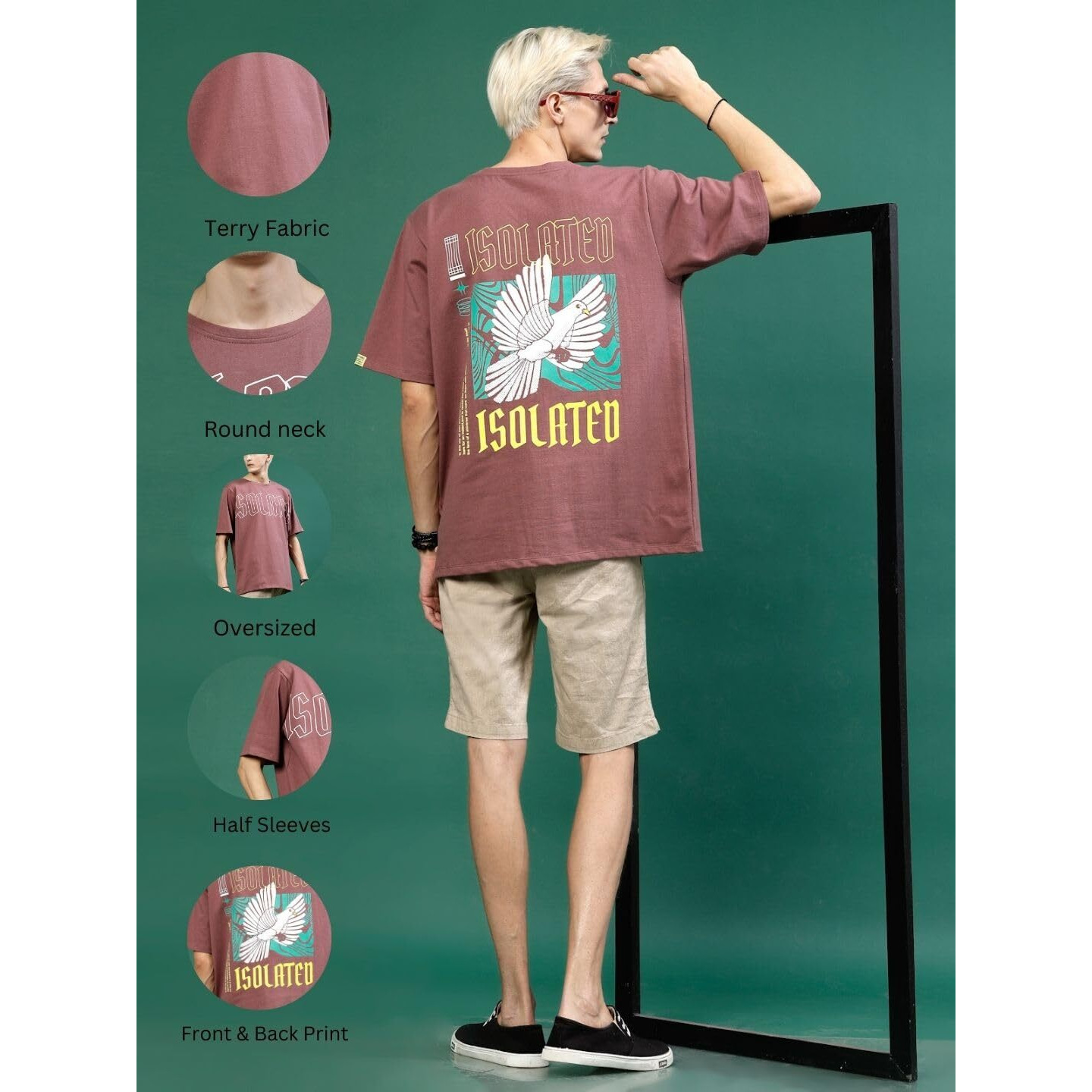 Rigo Back Printed Half Sleeves Round Neck Oversized T-Shirt For Men | Drop Shoulder T-Shirt For Men | Loose Baggy Fit T-Shirt For Men