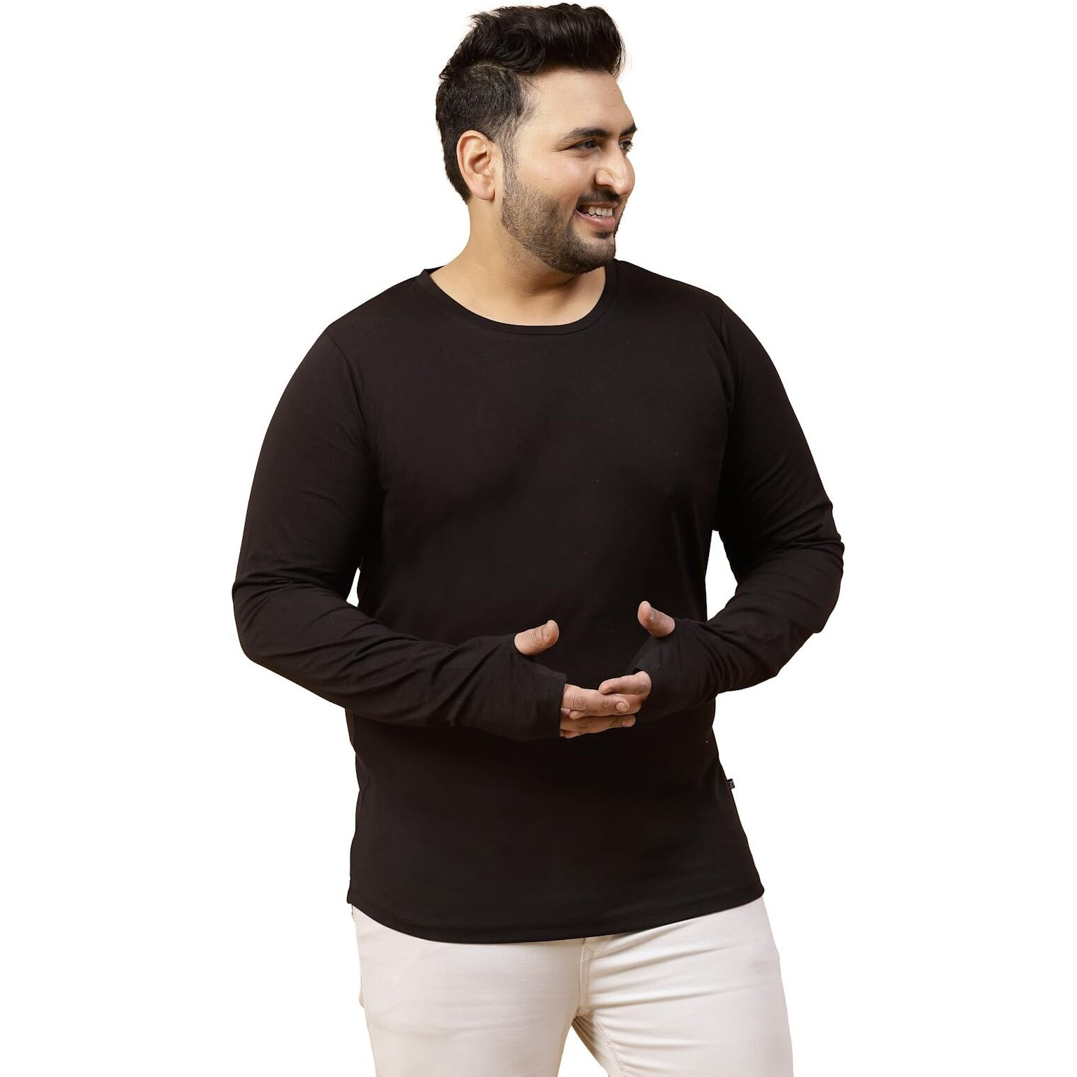 Rigo Plus Size Thumbhole-Long Sleeve T-Shirts For Men | Round Neck Plus Size Cotton Men's Tshirt | Casual, Stylish, Solid T-Shirts For Men (Xxxx-Large) Black