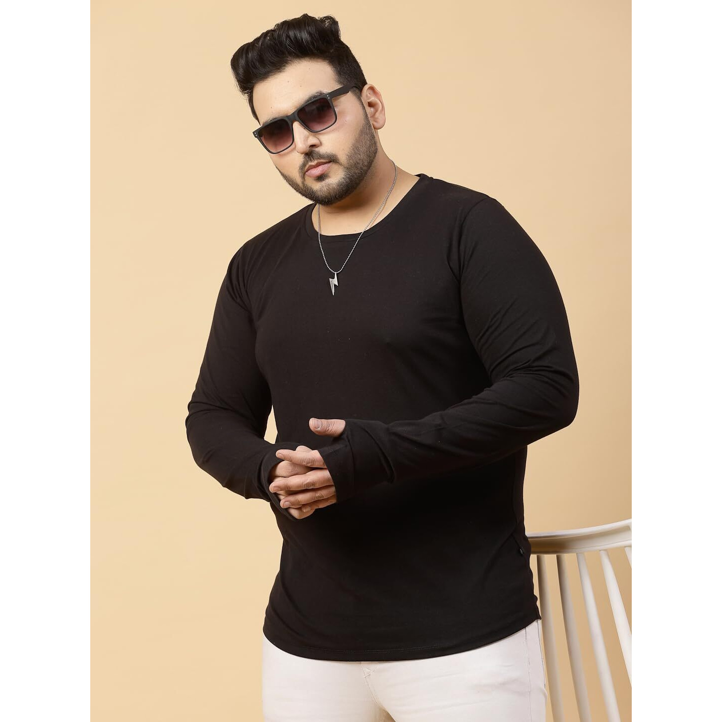 Rigo Plus Size Thumbhole-Long Sleeve T-Shirts For Men | Round Neck Plus Size Cotton Men's Tshirt | Casual, Stylish, Solid T-Shirts For Men (Xxxx-Large) Black