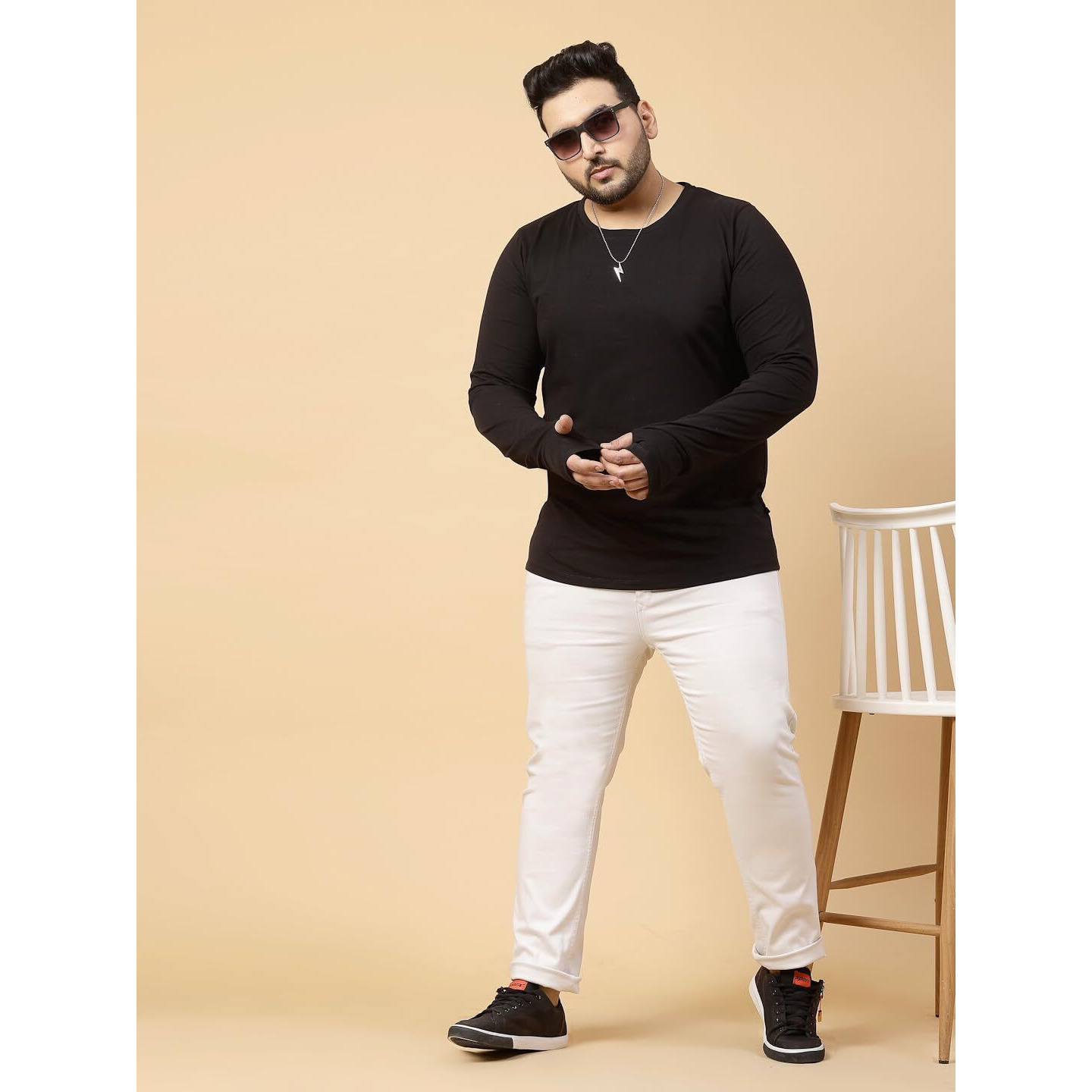 Rigo Plus Size Thumbhole-Long Sleeve T-Shirts For Men | Round Neck Plus Size Cotton Men's Tshirt | Casual, Stylish, Solid T-Shirts For Men (Xxxx-Large) Black