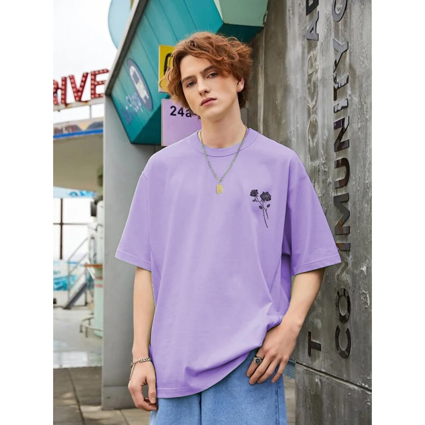 Rigo Printed Oversized T-Shirts For Men | Drop Shoulder T-Shirt For Men Light Purple