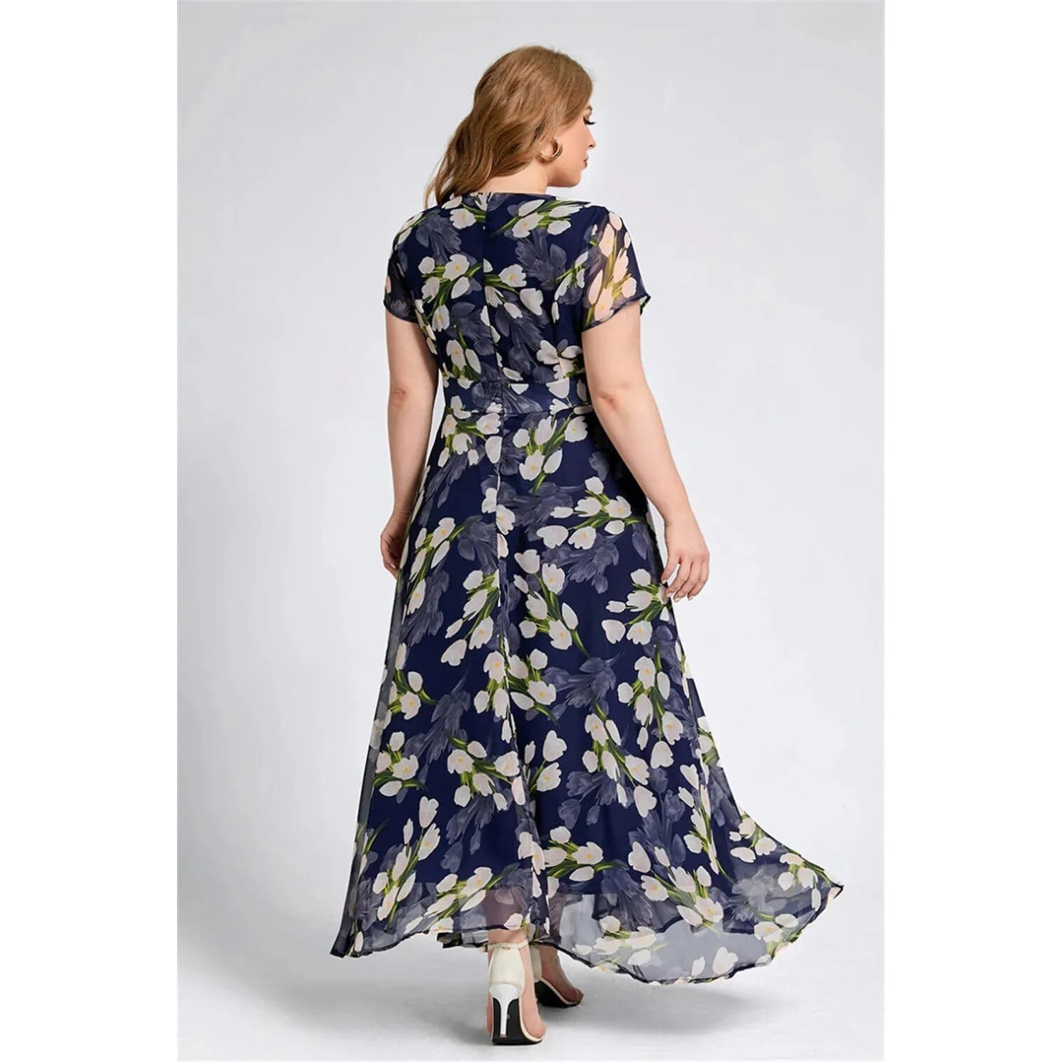Shasmi Women's Navy Blue Georgette Digital Floral Printed Floral Printing Short Sleeve A-Line Maxi Gown Dress For Women (Gown Dress 248 N Blue 2Xl)