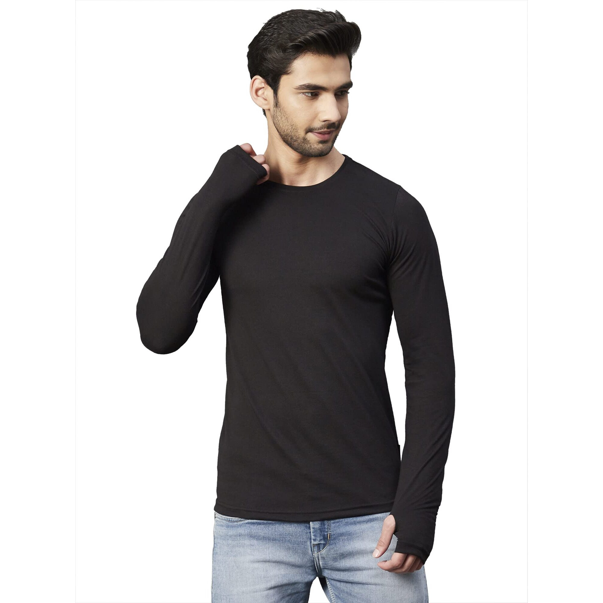 Rigo Men Black Thumbhole Round Neck Full Sleeve T-Shirt (Xxx-Large)
