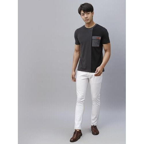 Rigo Printed Men T-Shirt | Dark Grey Black Cut & Sew T-Shirt | Round Neck Cotton Half Sleeve T-Shirt | Printed Cotton Blend Grey T-Shirt (Size-Xl)