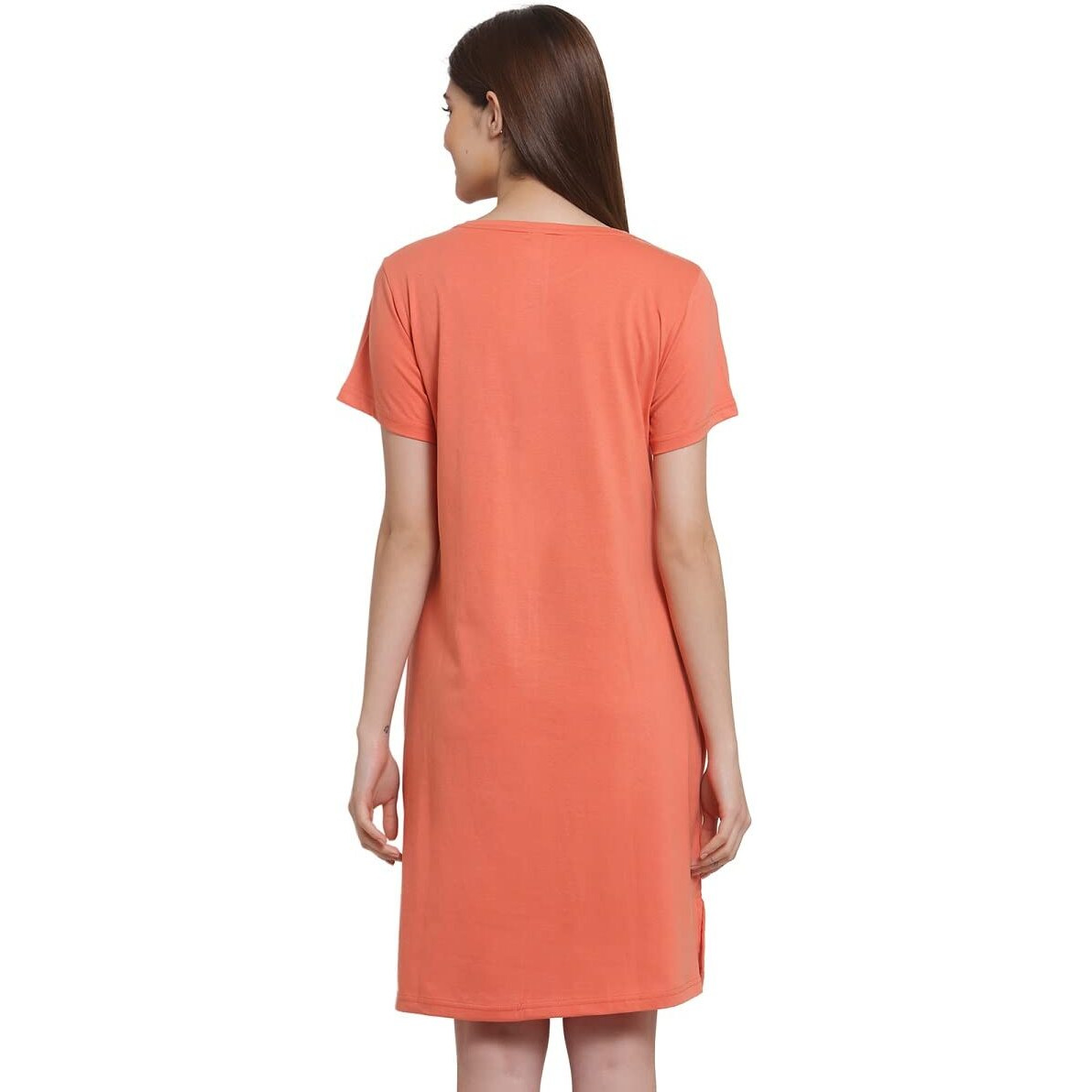 Sweet Dreams Women Coral Graphic Round Neck Half Sleeve Cotton Short Nighty-Coral-S