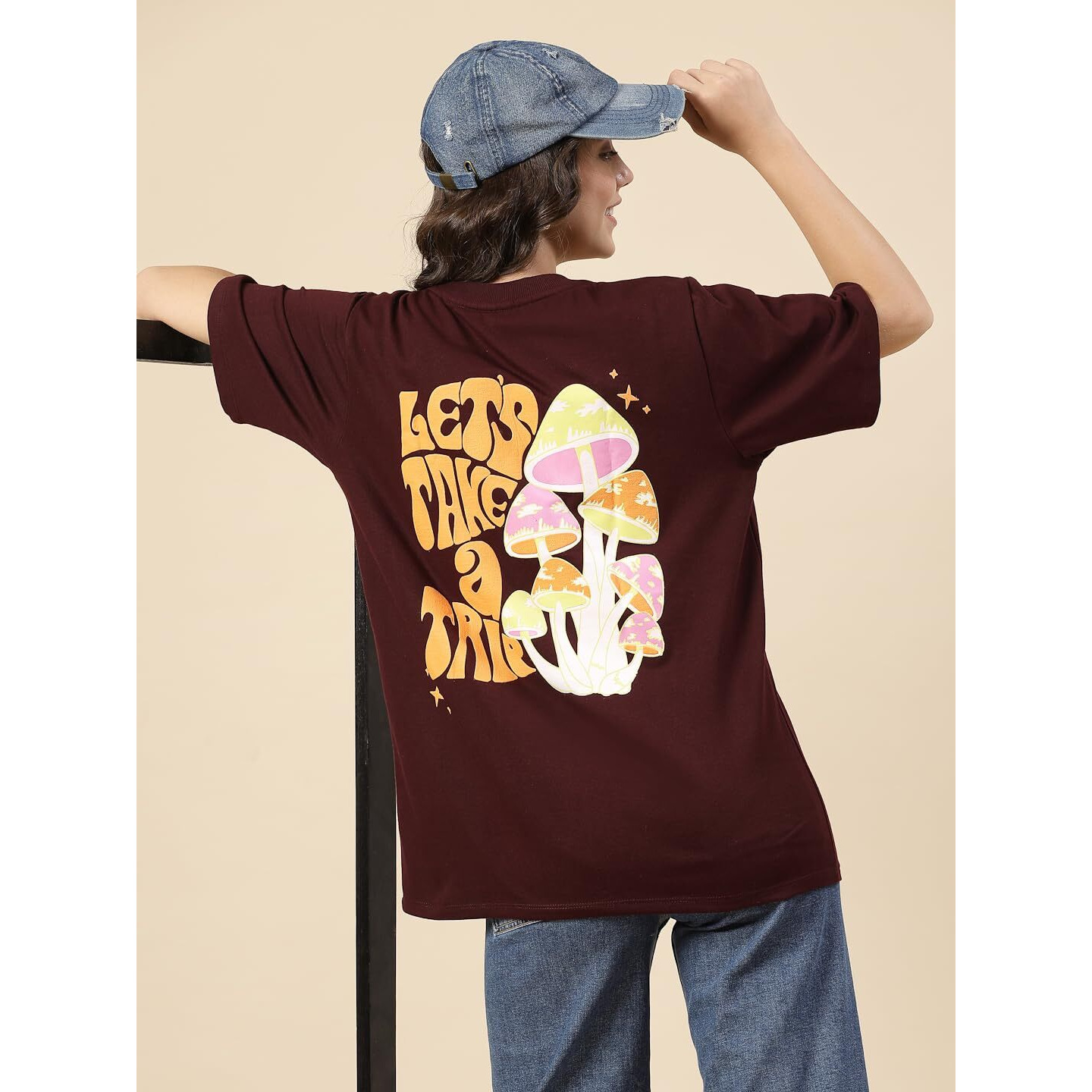 Rigo Back Printed Half Sleeves Round Neck Oversized T-Shirt For Women | Drop Shoulder T-Shirt For Women | Loose Baggy Fit T-Shirt For Women/Girls