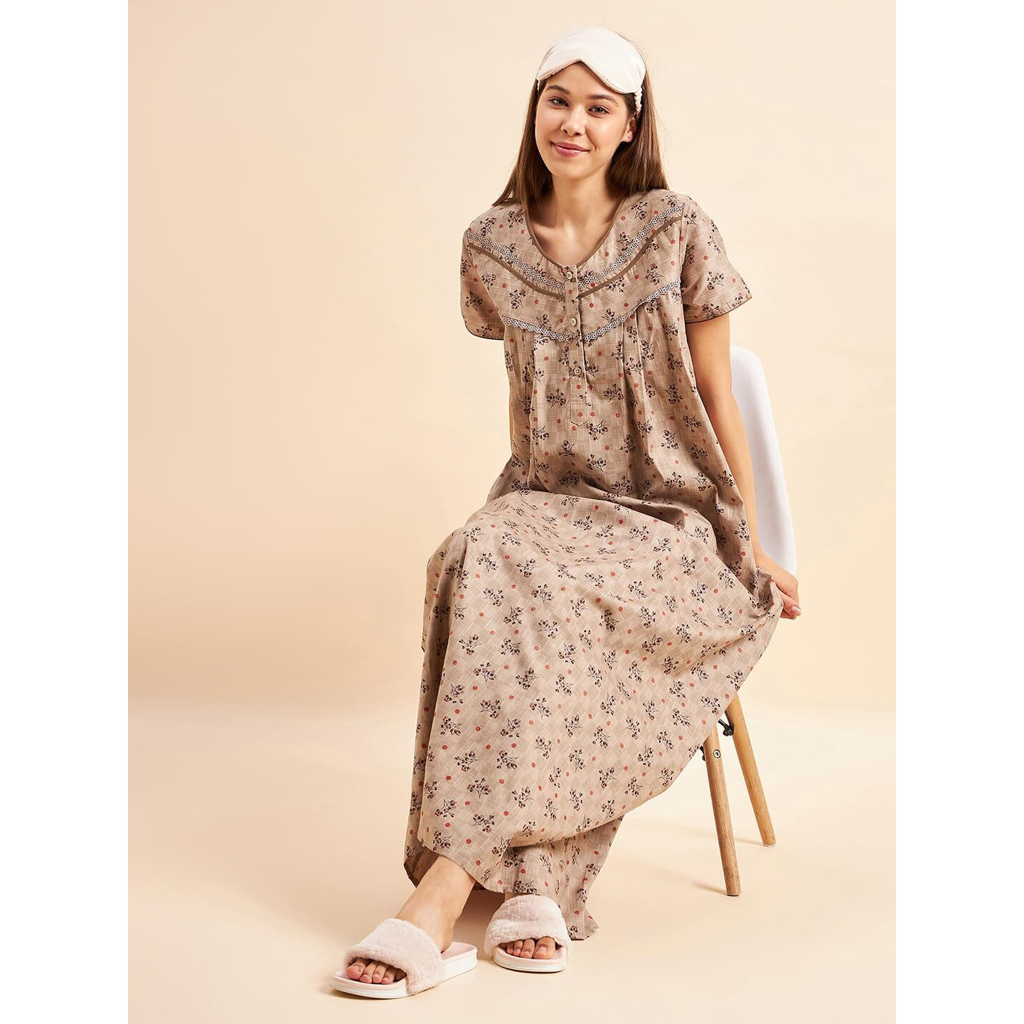 Sweet Dreams Women's Cotton Maxi Night Dress (Ocw-2995 Brown 1_Xl)