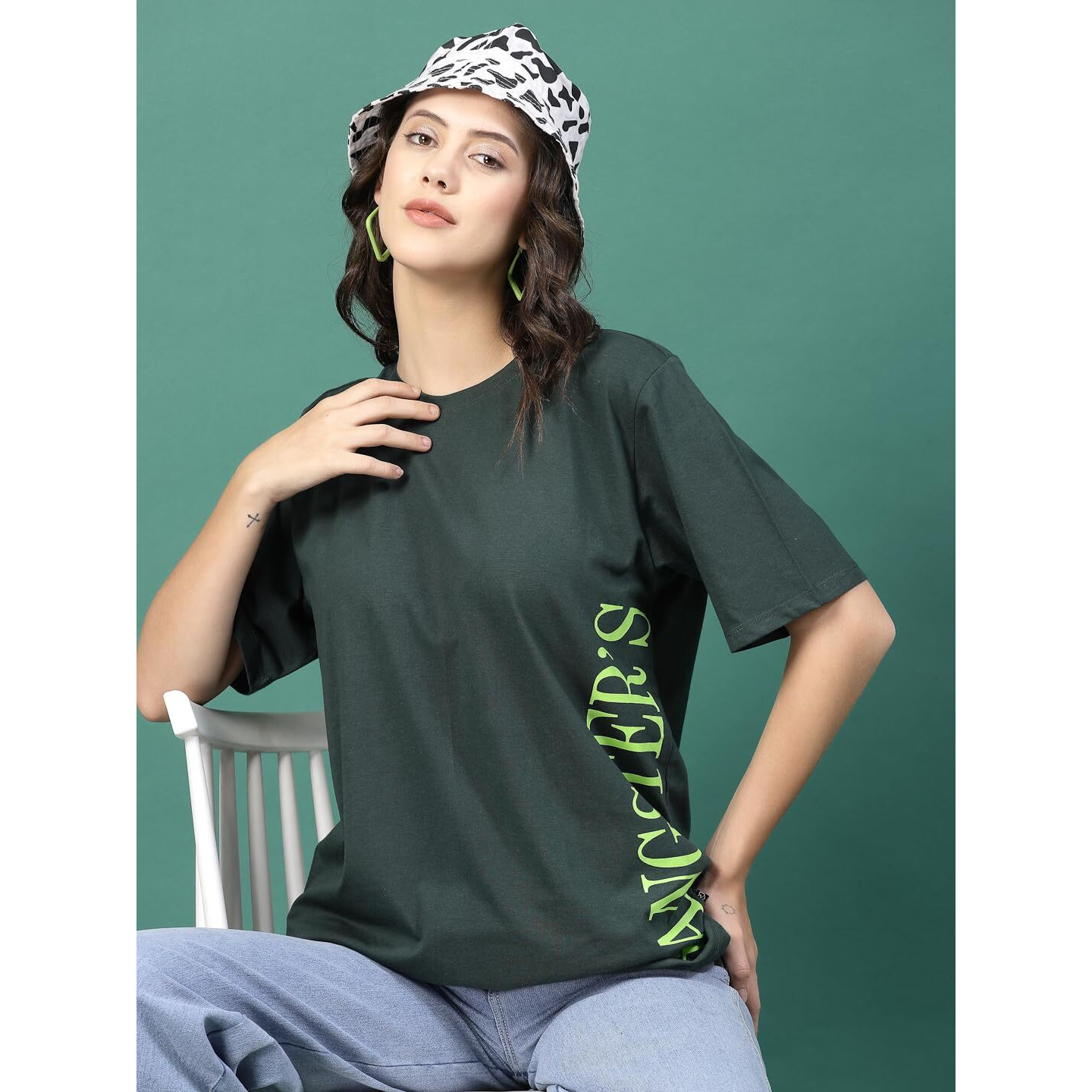 Rigo Back Printed Half Sleeves Round Neck Oversized T-Shirt For Women | Drop Shoulder T-Shirt For Women | Loose Baggy Fit T-Shirt For Women/Girls
