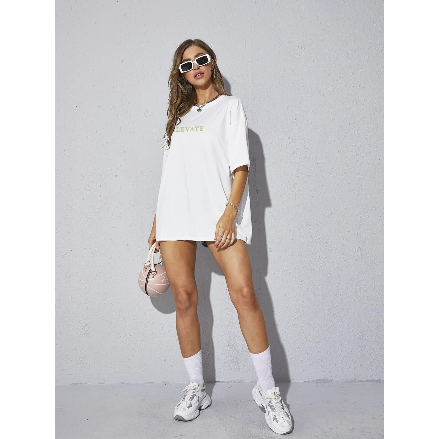 Rigo Back Printed Half Sleeves Round Neck Oversized Baggy Fit T-Shirt For Women's/Girls | Drop Shoulder Loose - White