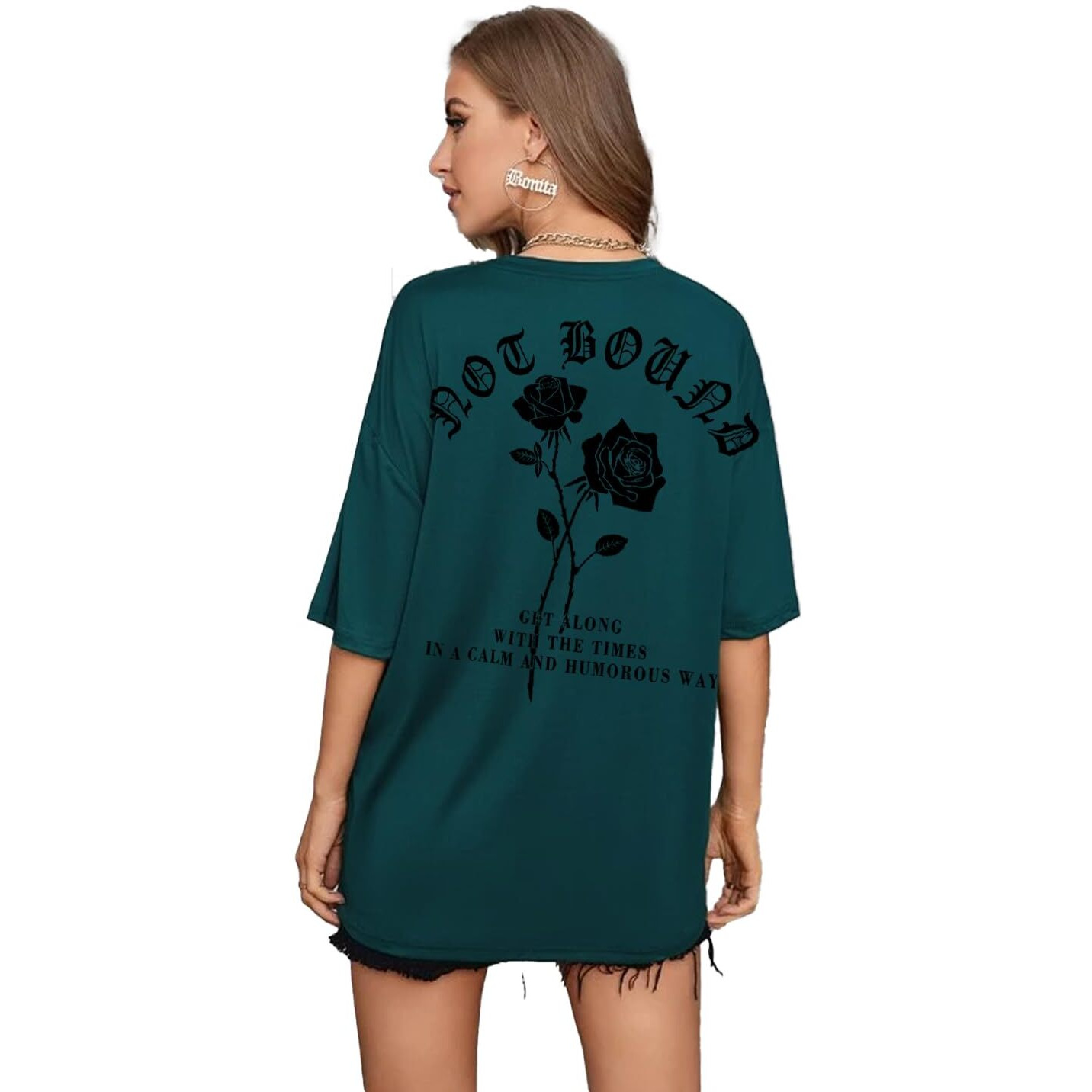 Rigo Back Printed Half Sleeves Round Neck Oversized T-Shirt For Women | Drop Shoulder T-Shirt Loose Baggy Fit T-Shirt For Women/Girls