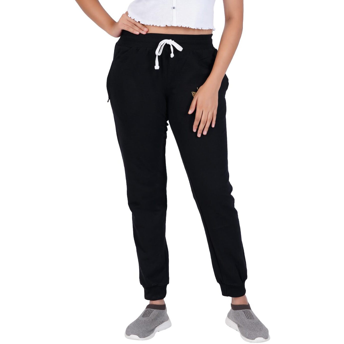 T2F Womens Joggers Track Pants(Wom-Jog-01_Black_L)
