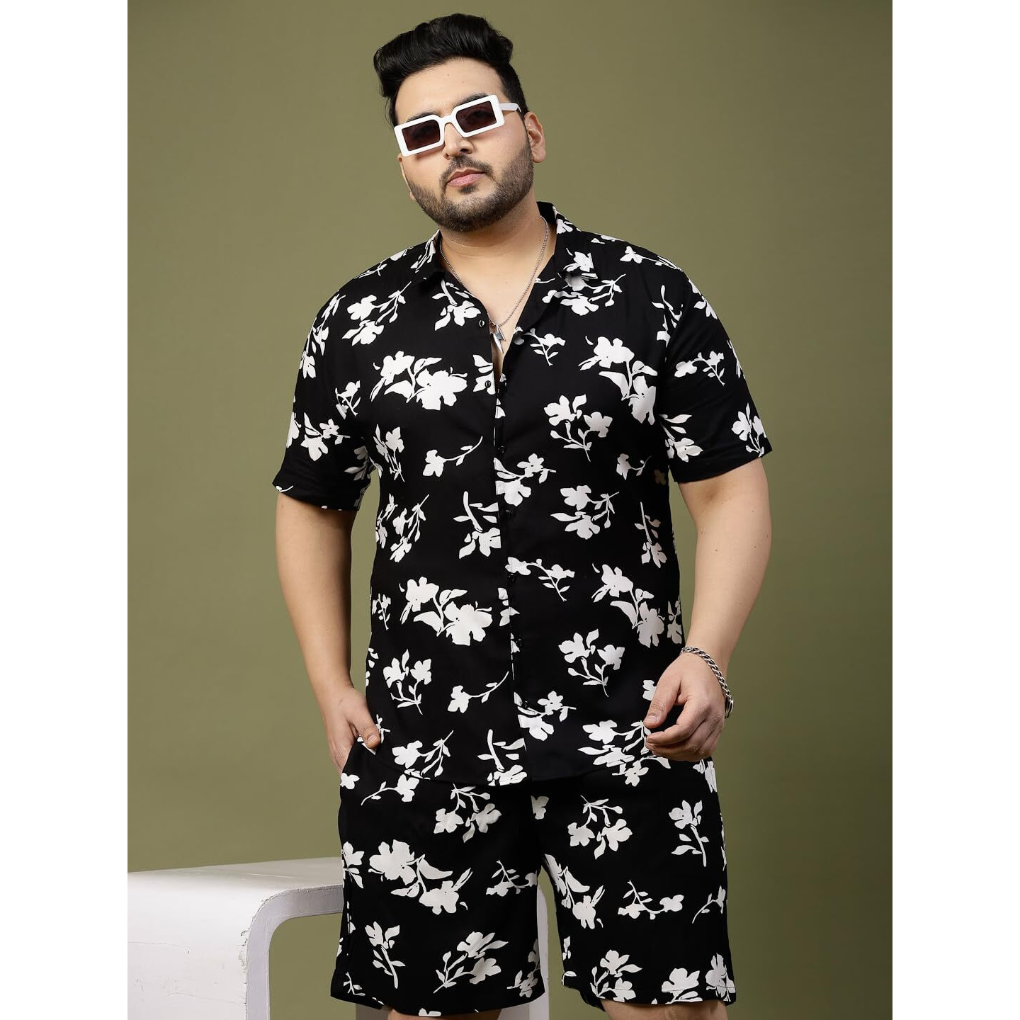 Rigo Printed Co-Ord Set For Men's | Casual Plus Size Shirt & Shorts Night Suit Set | Lounge-Wear Nightdress Pajama Set For Men's | Night Wear, Beach Wear, Vacation Wear Outfit