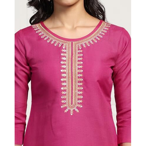 Tadkee Women Kurti And Pant Set With Embroidery Work (Fn-Kurti-Pant-Line-Work-113-Ranipink-Xxl)