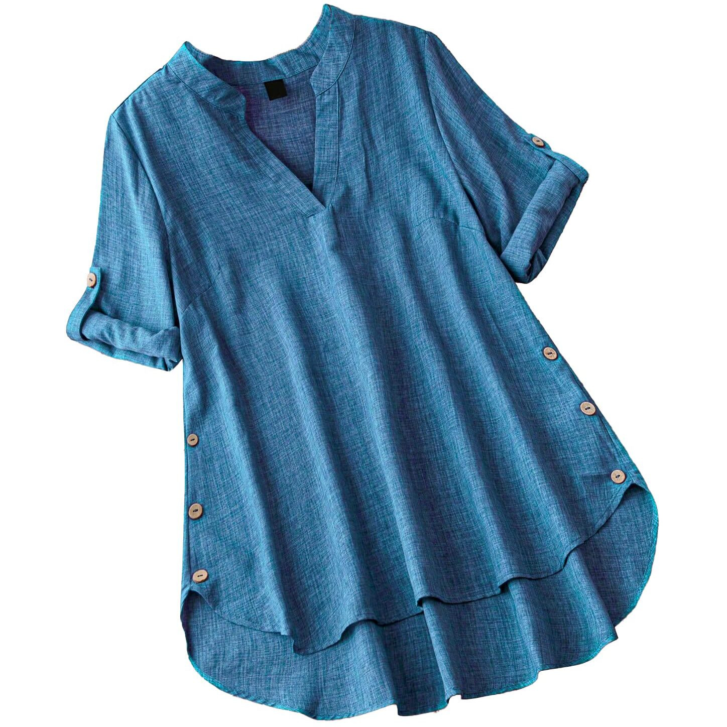 Tadkee Women Linen Solid Regular Fit Tunic Top (Fn-V-Flared-Tunic-137-Blue-S_Blue