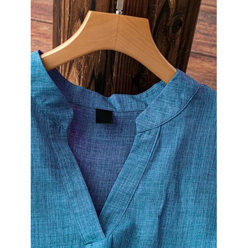 Tadkee Women Linen Solid Regular Fit Tunic Top (Fn-V-Flared-Tunic-137-Blue-S_Blue